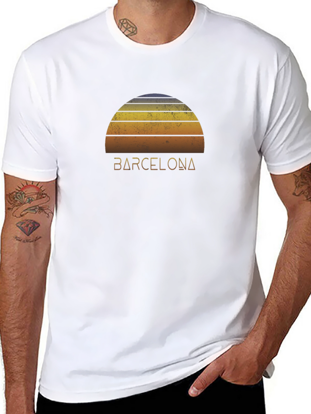 Camiseta Negra Barcelona Sunset Retro