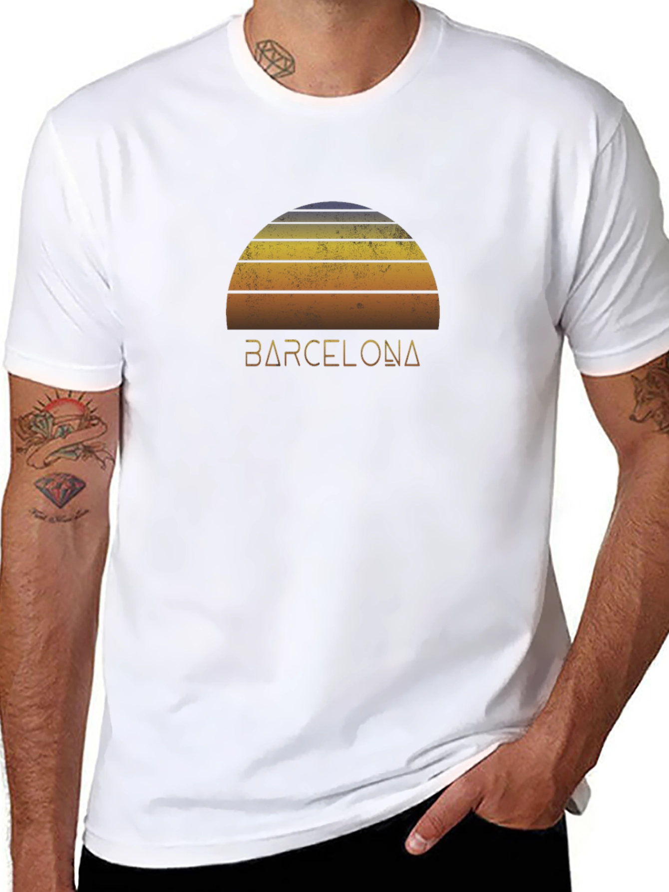 Camiseta Negra Barcelona Sunset Retro