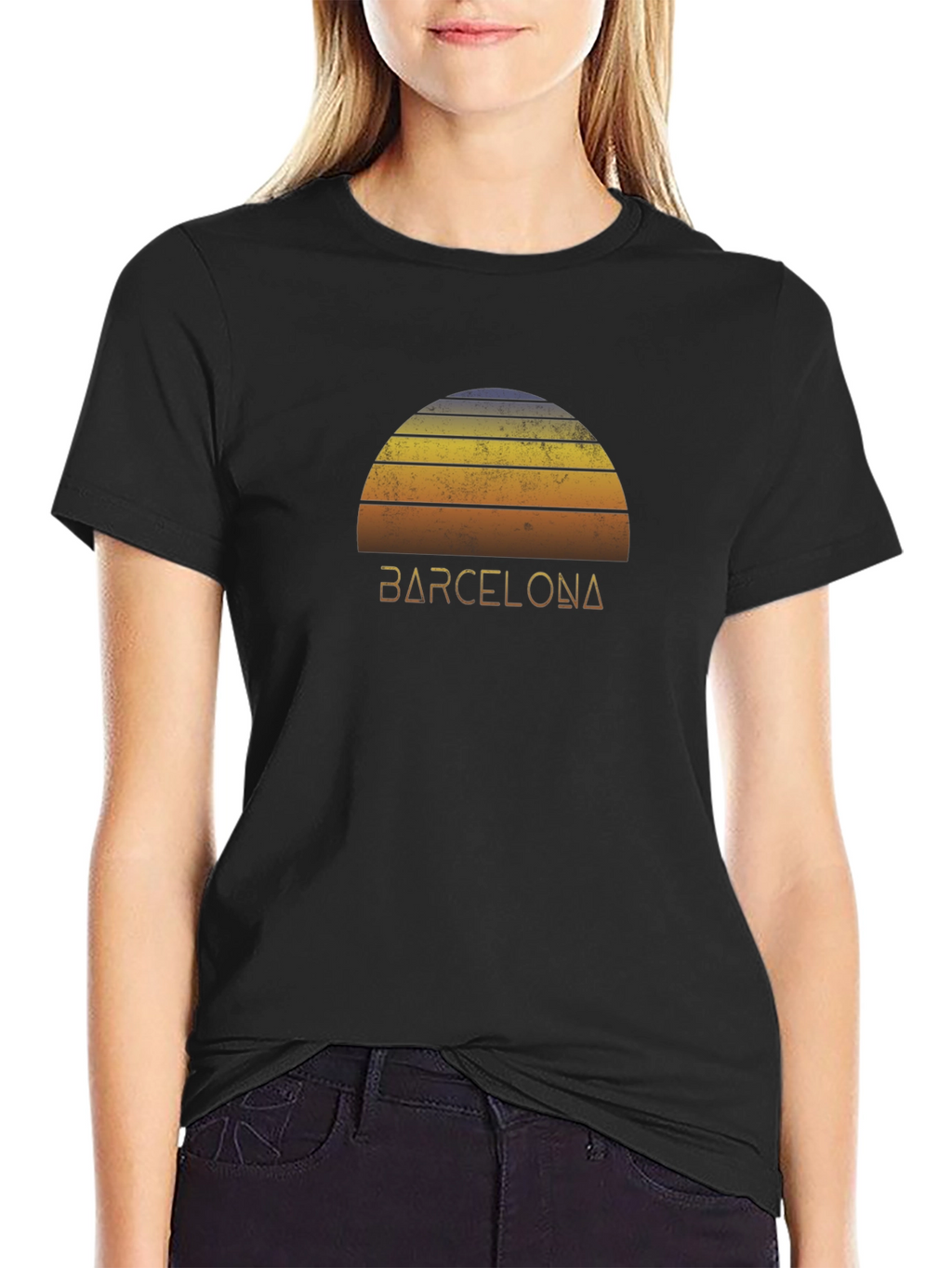 Camiseta Negra Barcelona Sunset Retro