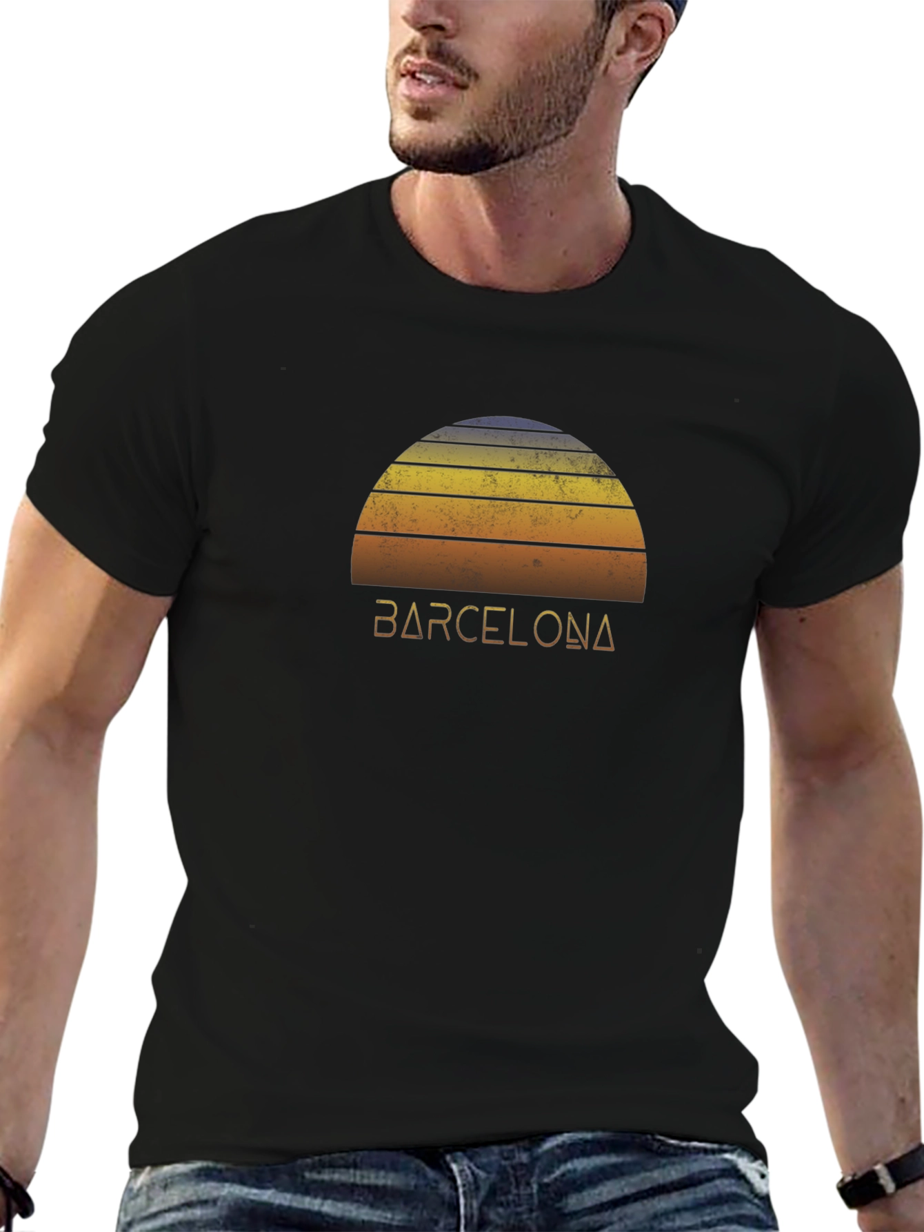 Camiseta Negra Barcelona Sunset Retro