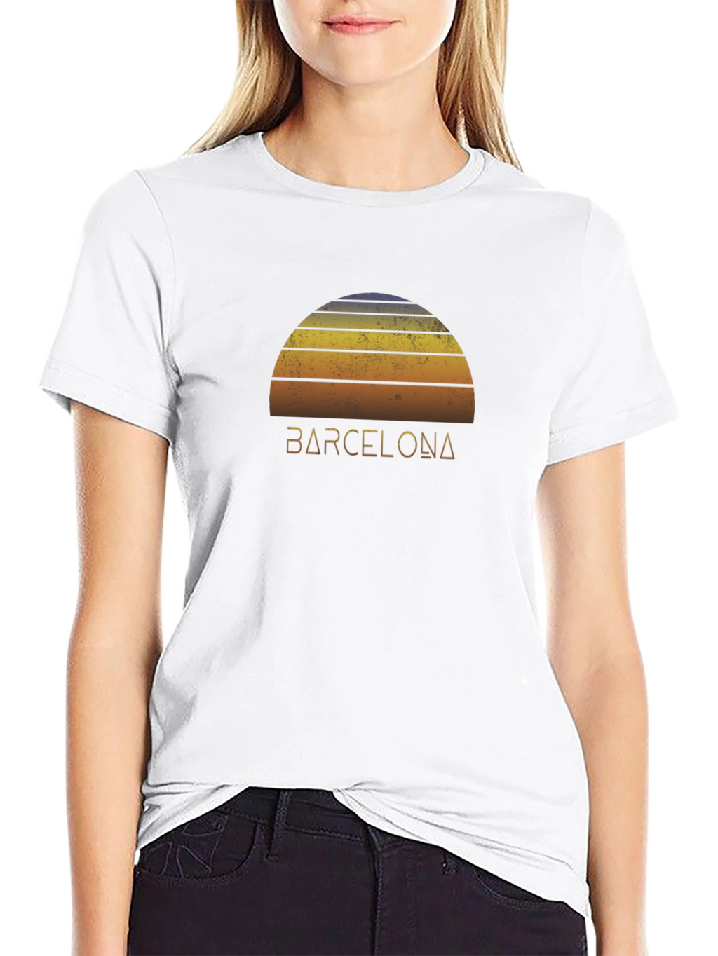 Camiseta Negra Barcelona Sunset Retro