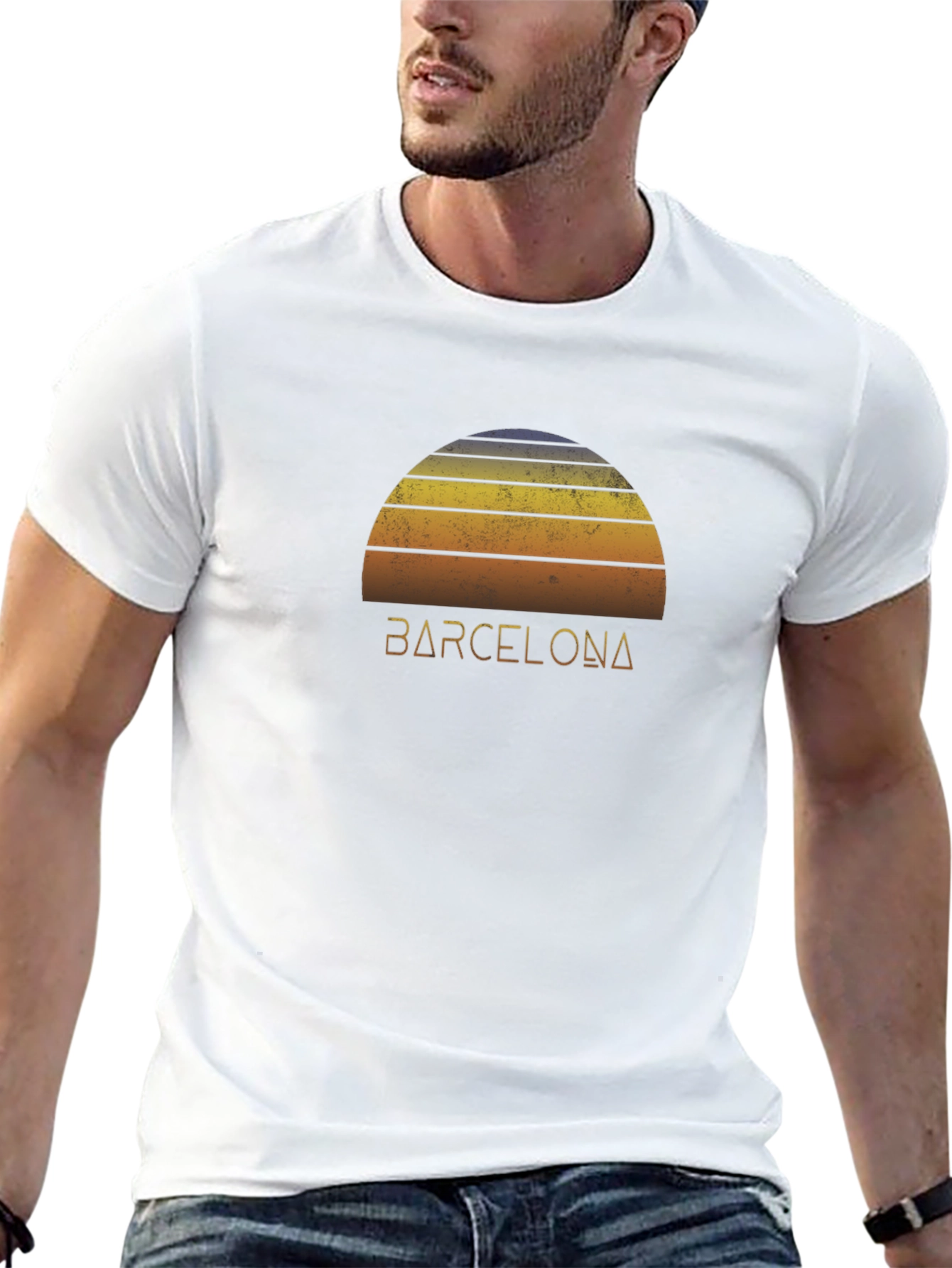 Camiseta Negra Barcelona Sunset Retro