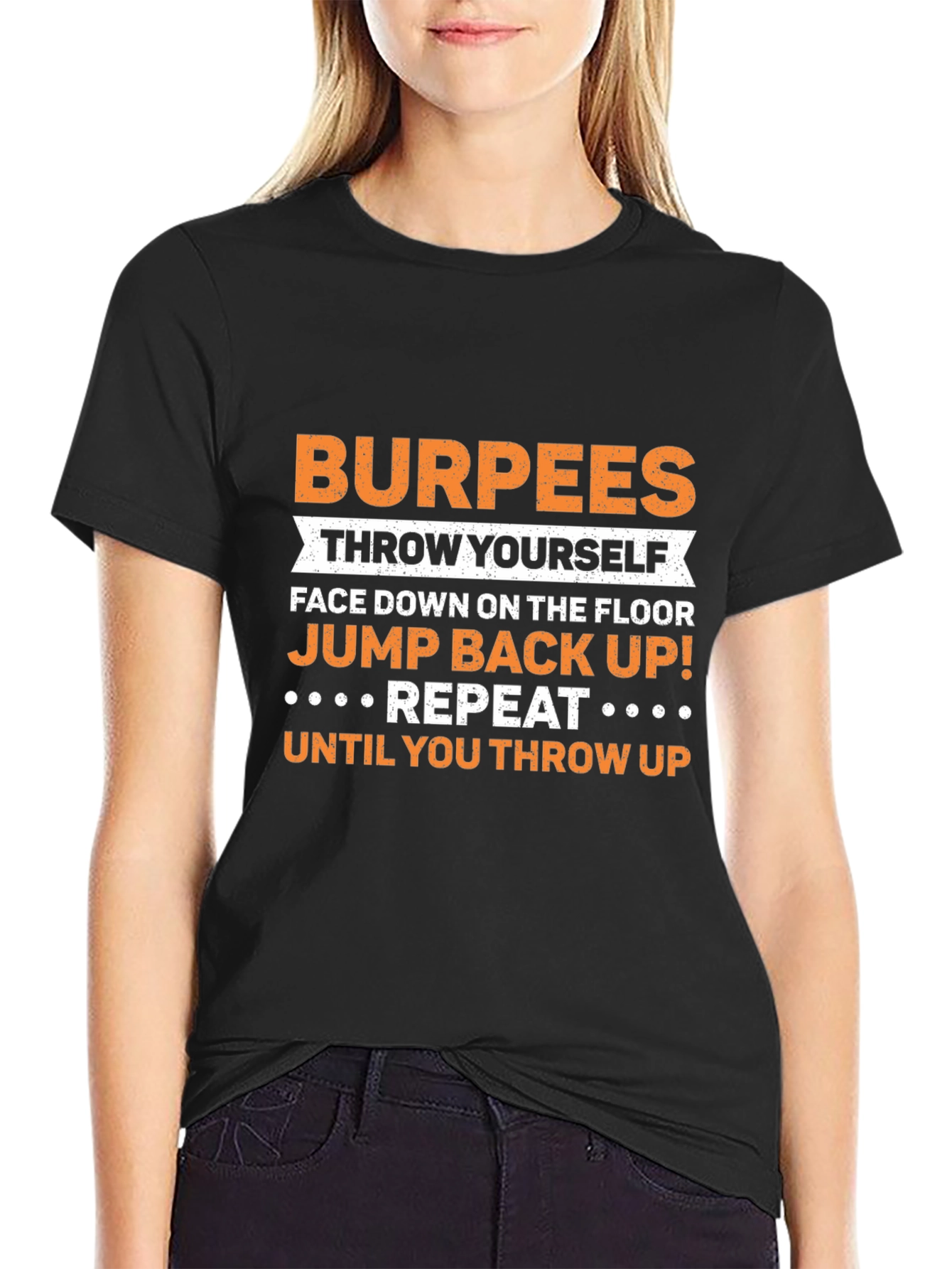 Camiseta Negra con Diseño de Ejercicio Burpees