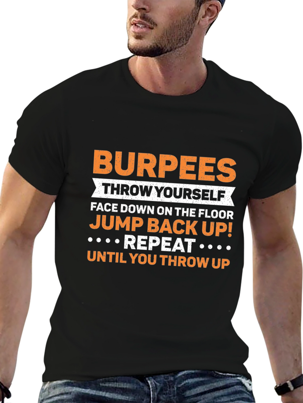 Camiseta Negra con Diseño de Ejercicio Burpees