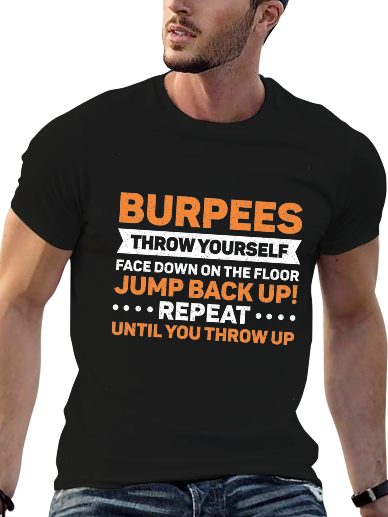 Camiseta Negra con Diseño de Ejercicio Burpees
