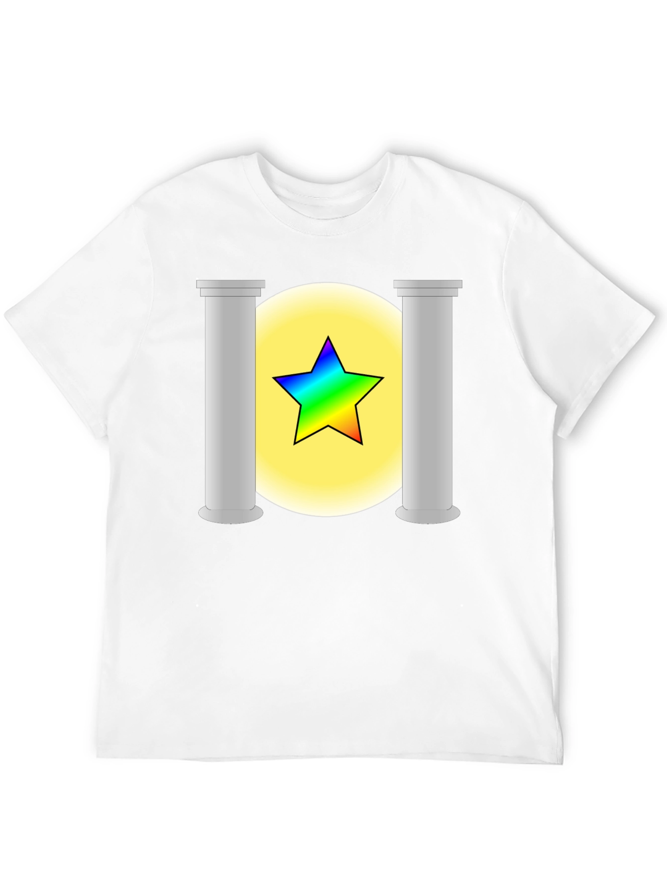 Camiseta Negra con Diseño de Estrella Arcoíris y Pilares