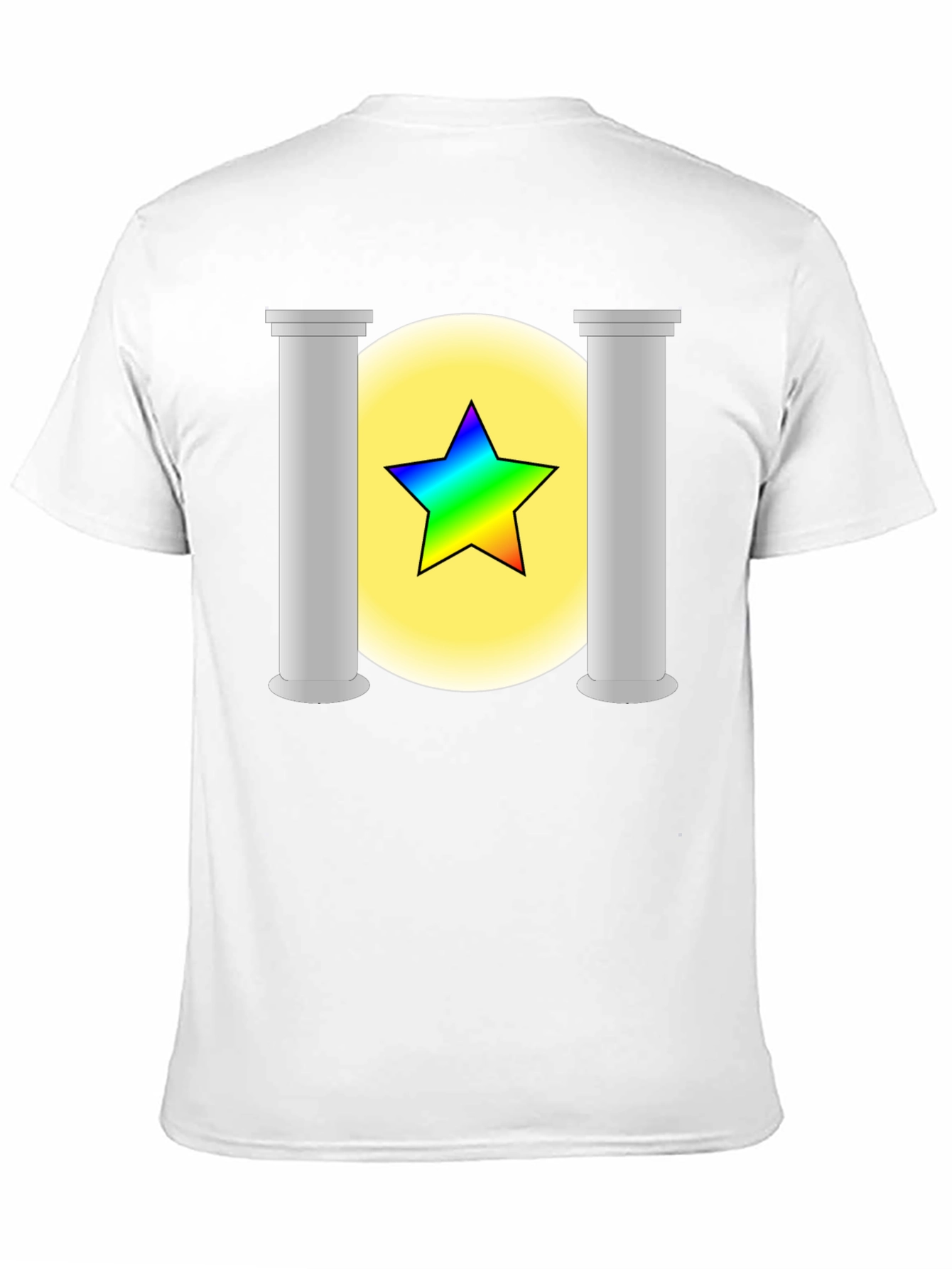 Camiseta Negra con Diseño de Estrella Arcoíris y Pilares