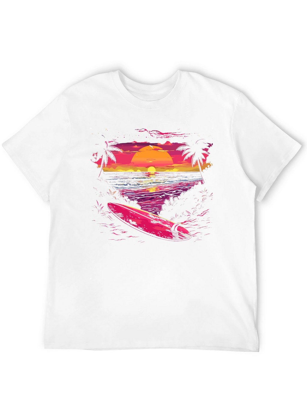 Camiseta Negra con Diseño de Atardecer Surfista