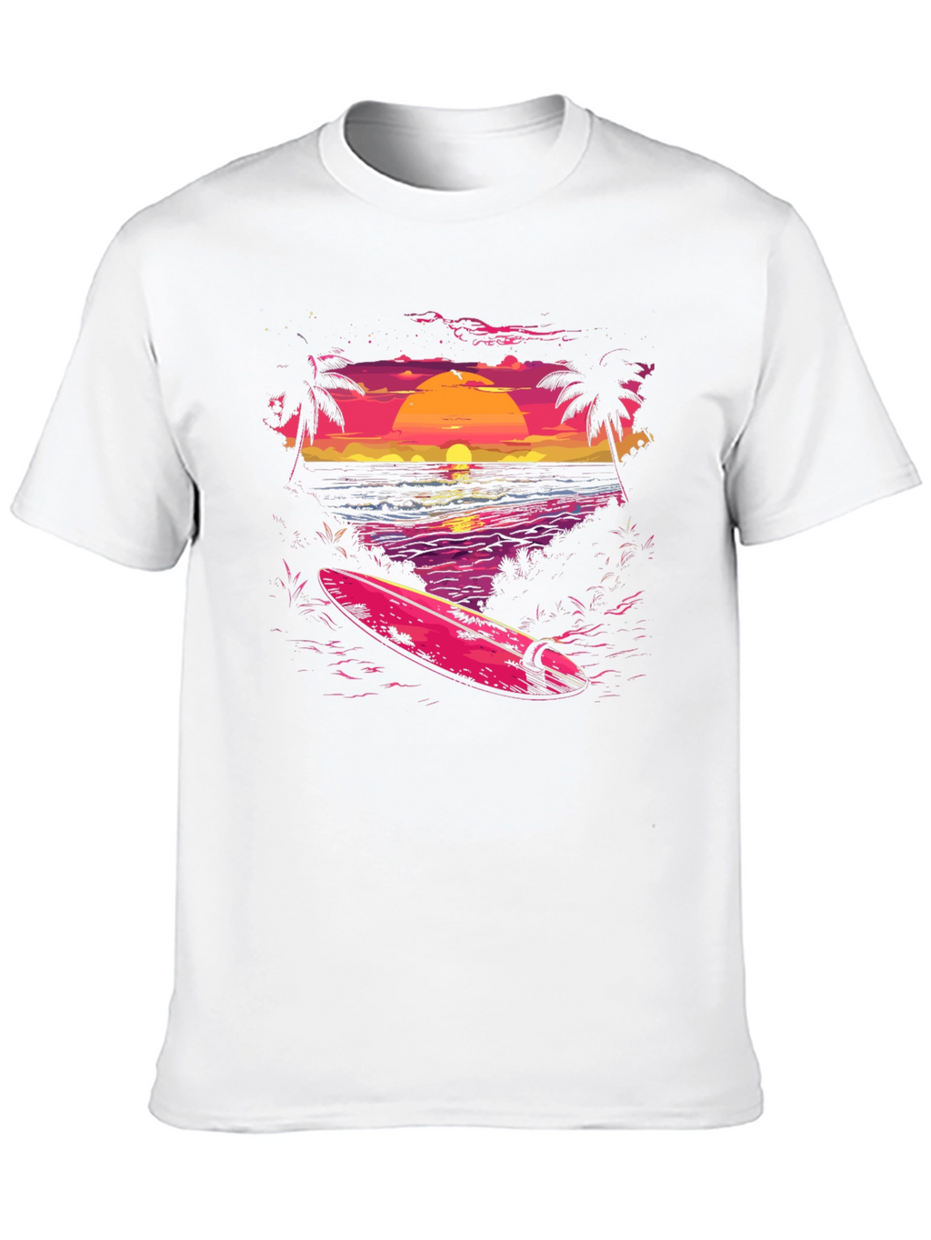 Camiseta Negra con Diseño de Atardecer Surfista