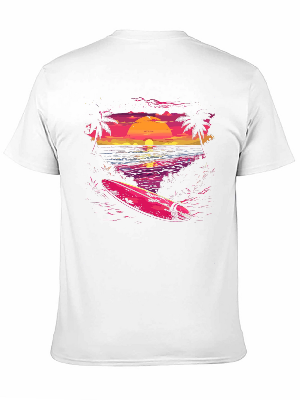 Camiseta Negra con Diseño de Atardecer Surfista