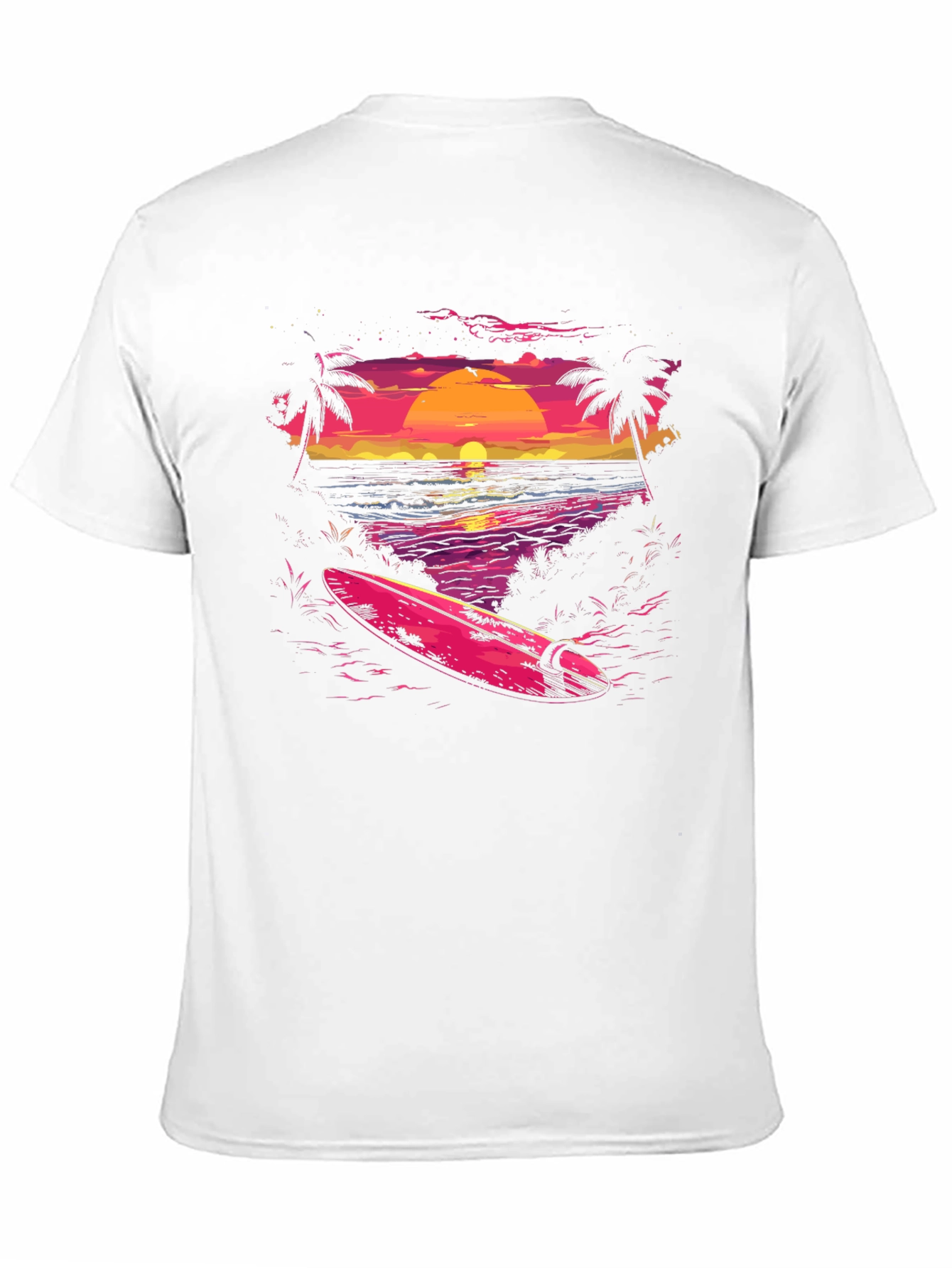 Camiseta Negra con Diseño de Atardecer Surfista
