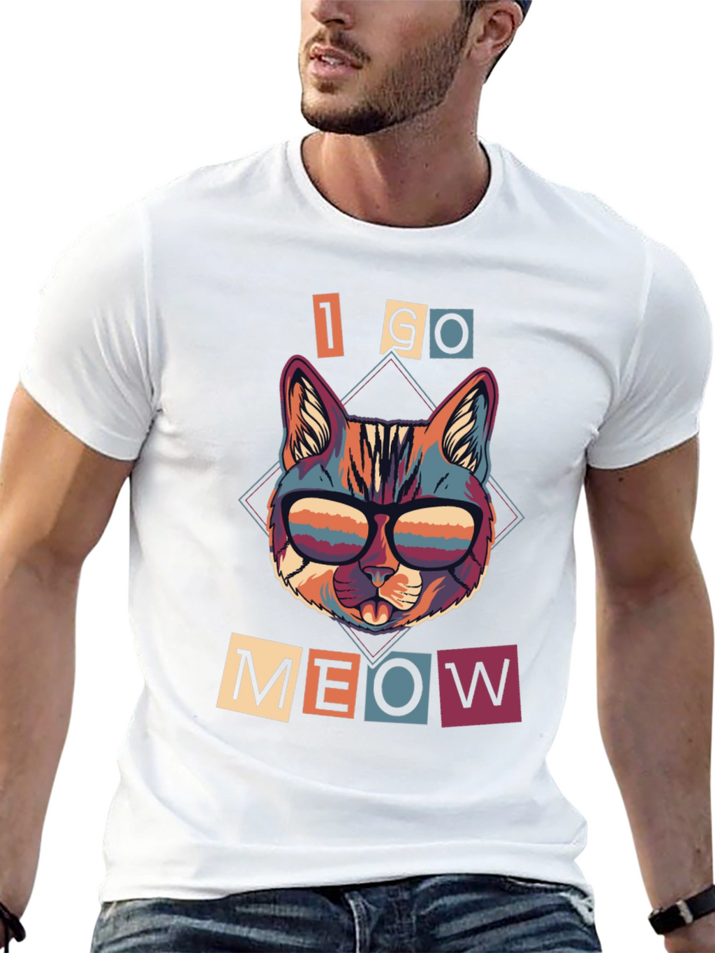 Camiseta I GO MEOW Gato Retro