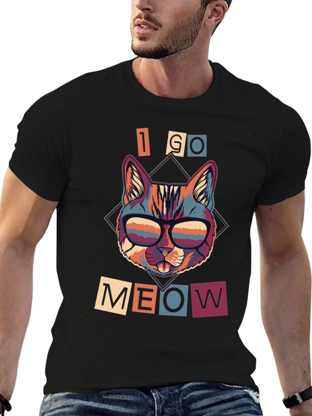 Camiseta I GO MEOW Gato Retro
