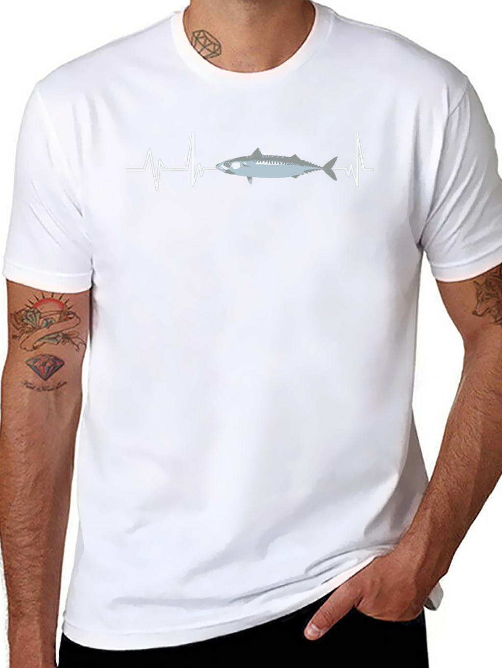 Camiseta Hombre Negra Diseño Peces y Latido