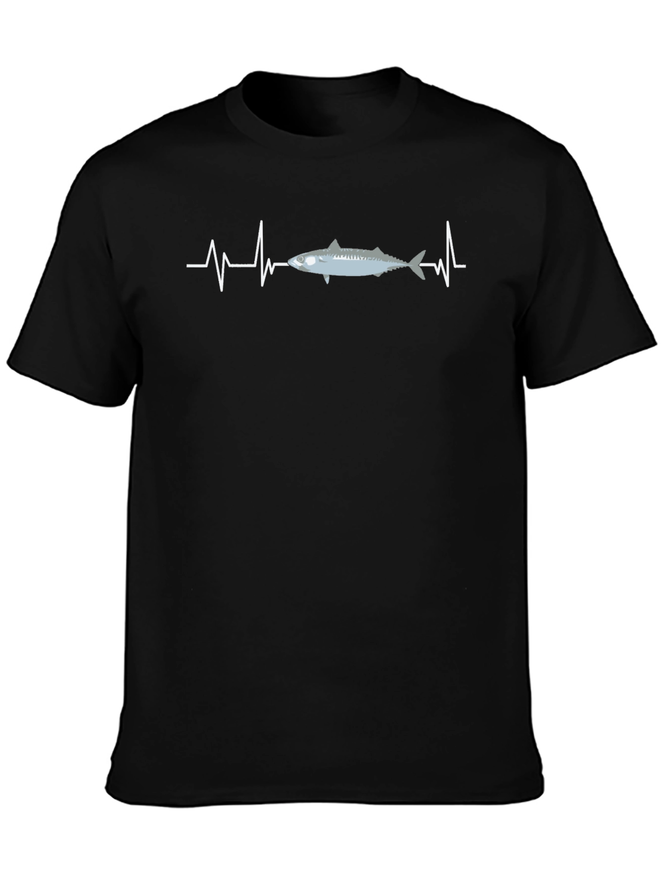 Camiseta Hombre Negra Diseño Peces y Latido