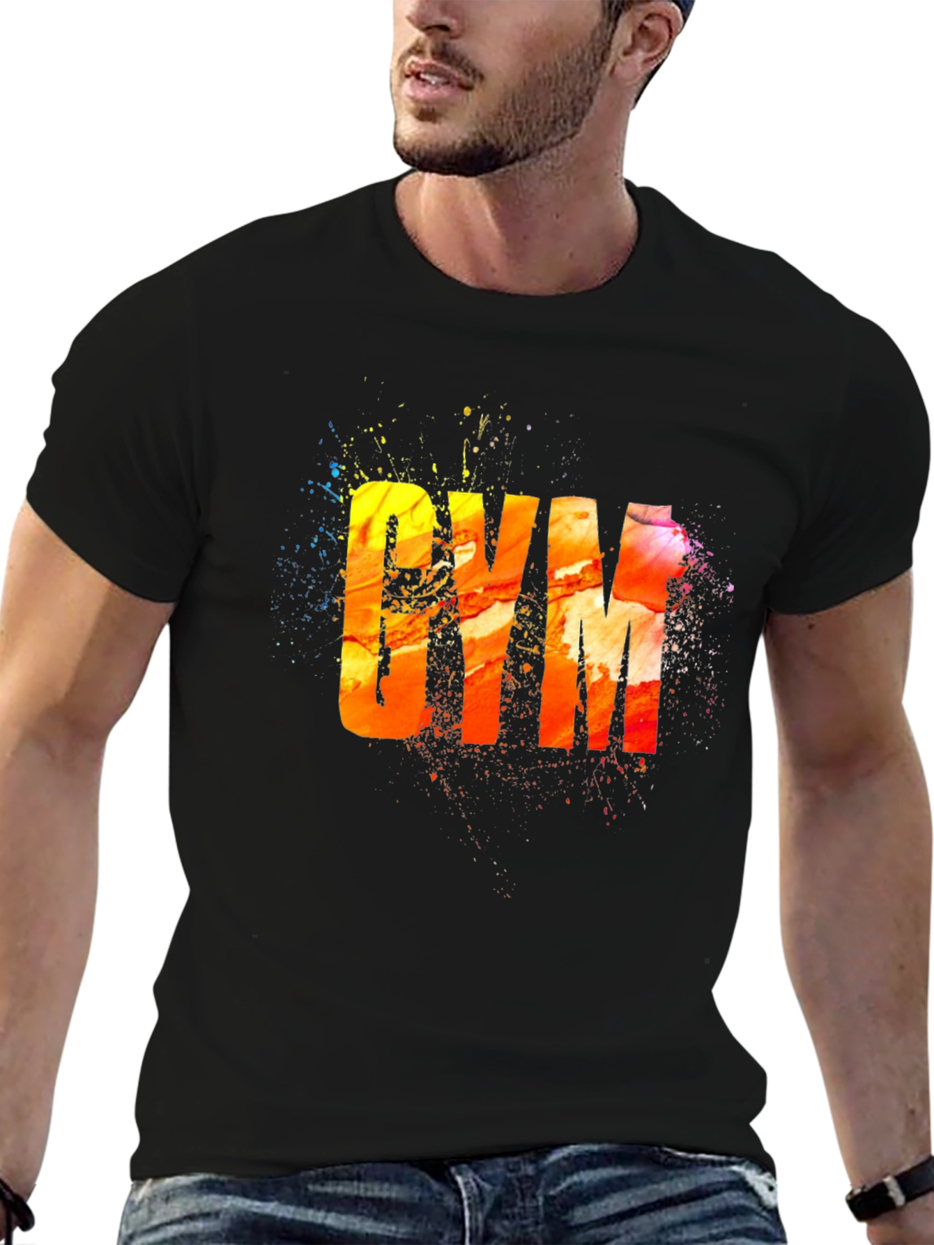 Camiseta Negra con Diseño Abstracto GYM