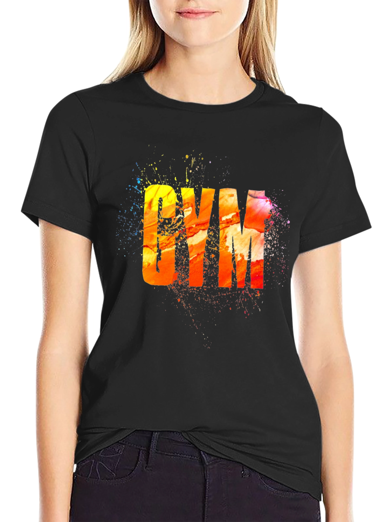 Camiseta Negra con Diseño Abstracto GYM
