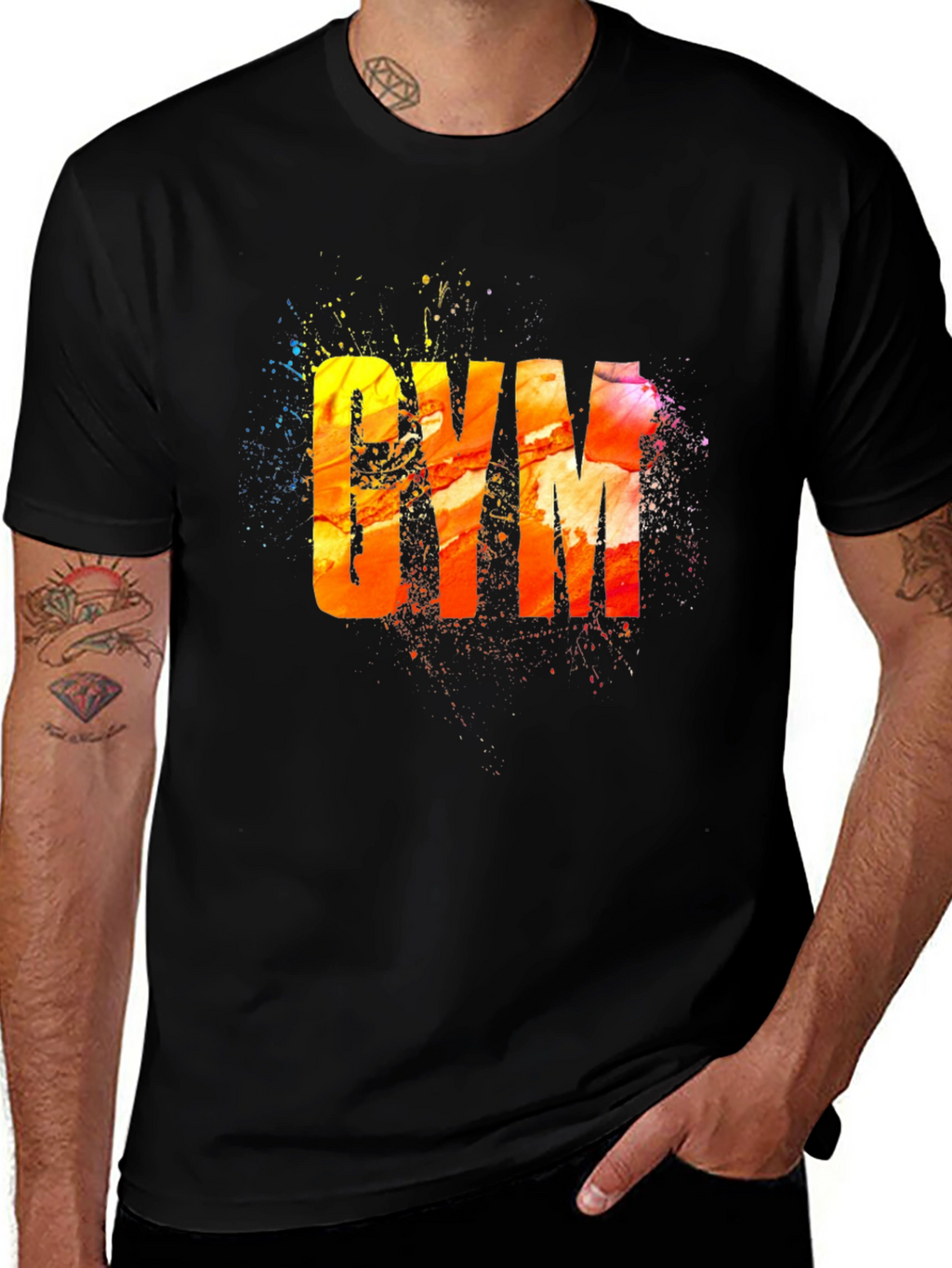Camiseta Negra con Diseño Abstracto GYM