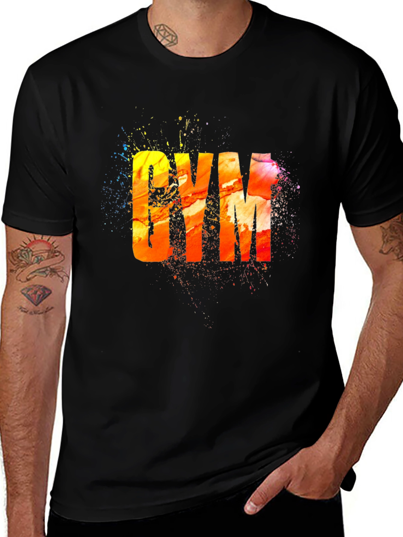 Camiseta Negra con Diseño Abstracto GYM