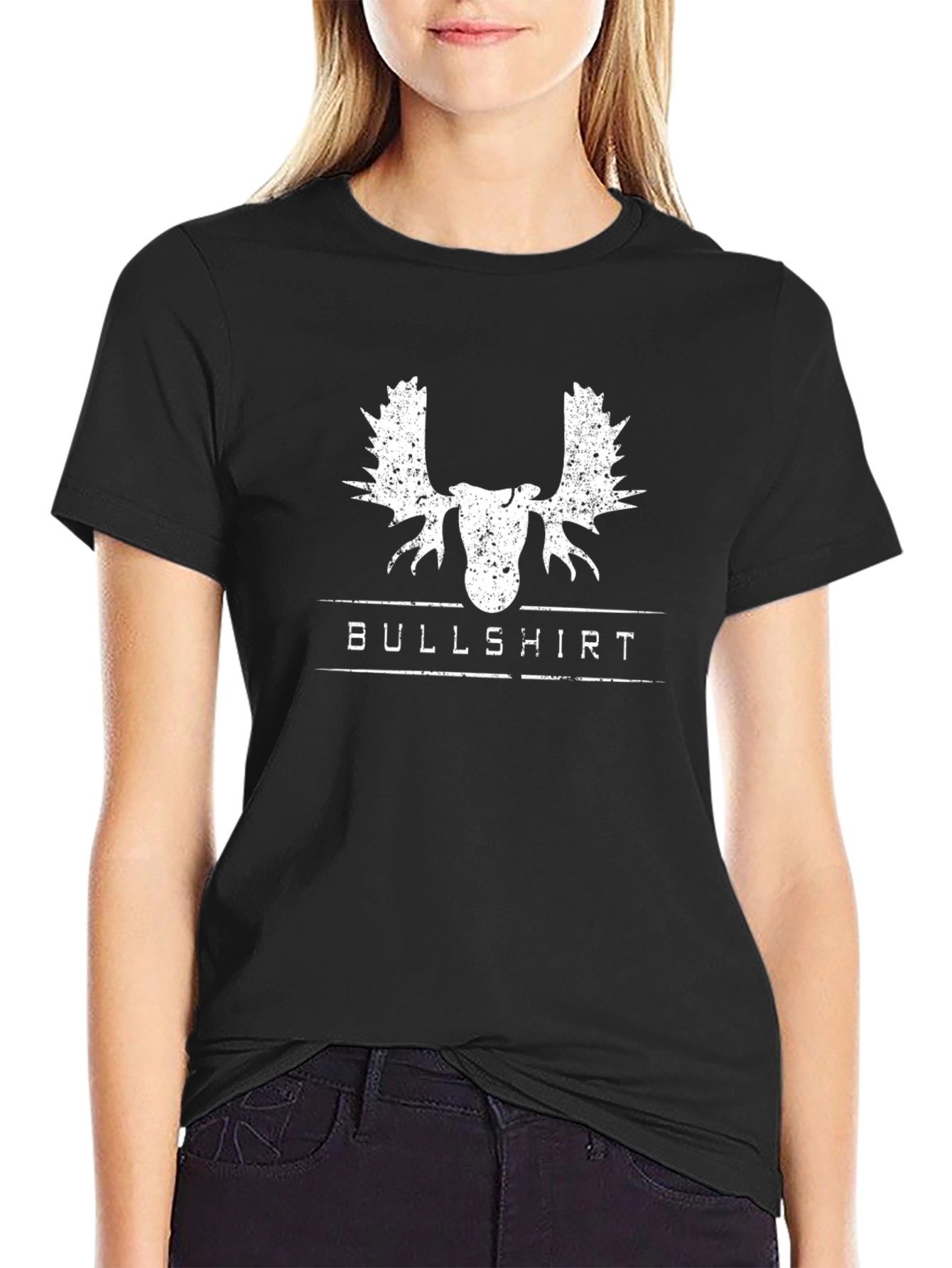 Camiseta Negra Bullshirt con Diseño de Alce