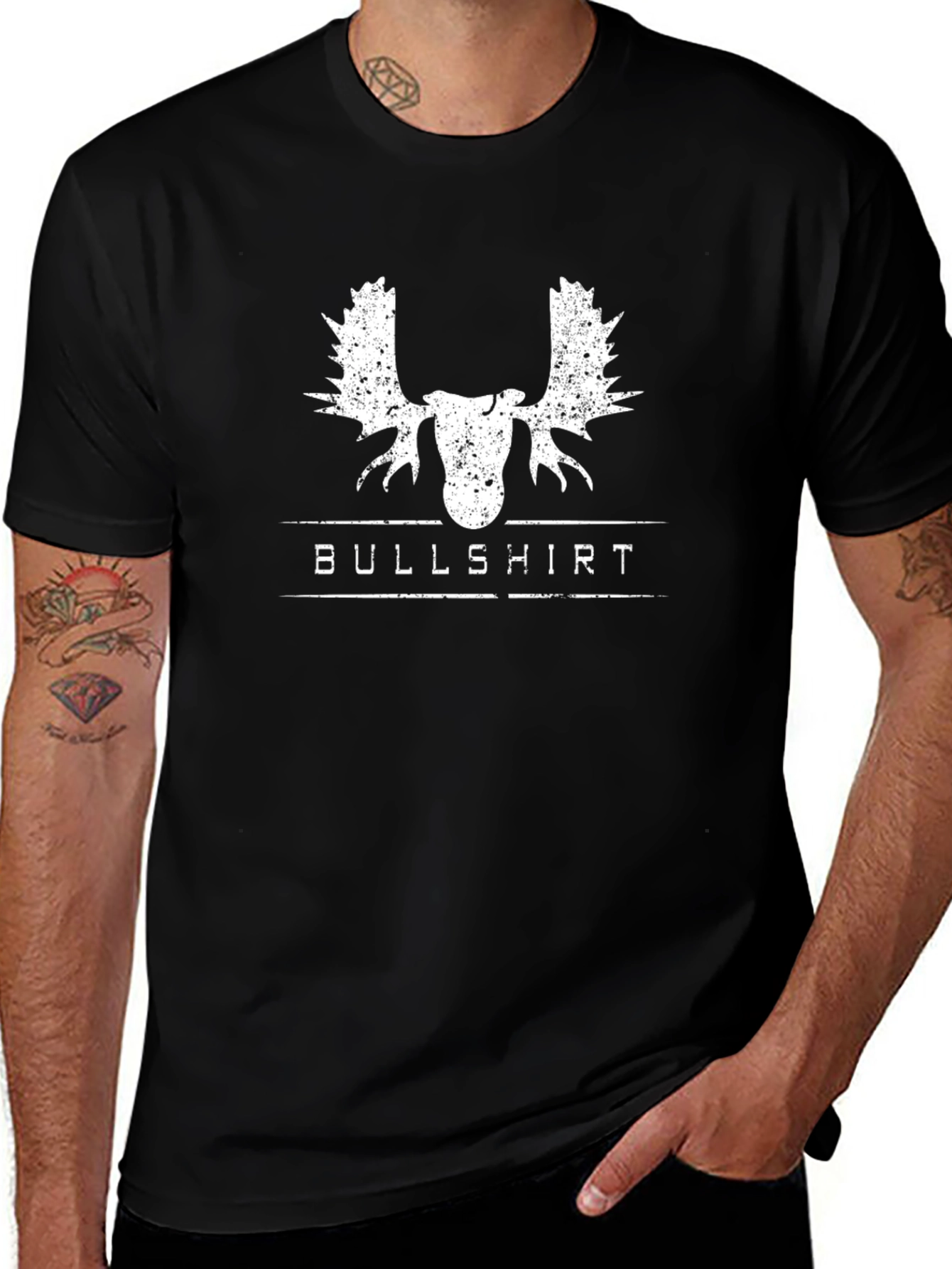 Camiseta Negra Bullshirt con Diseño de Alce