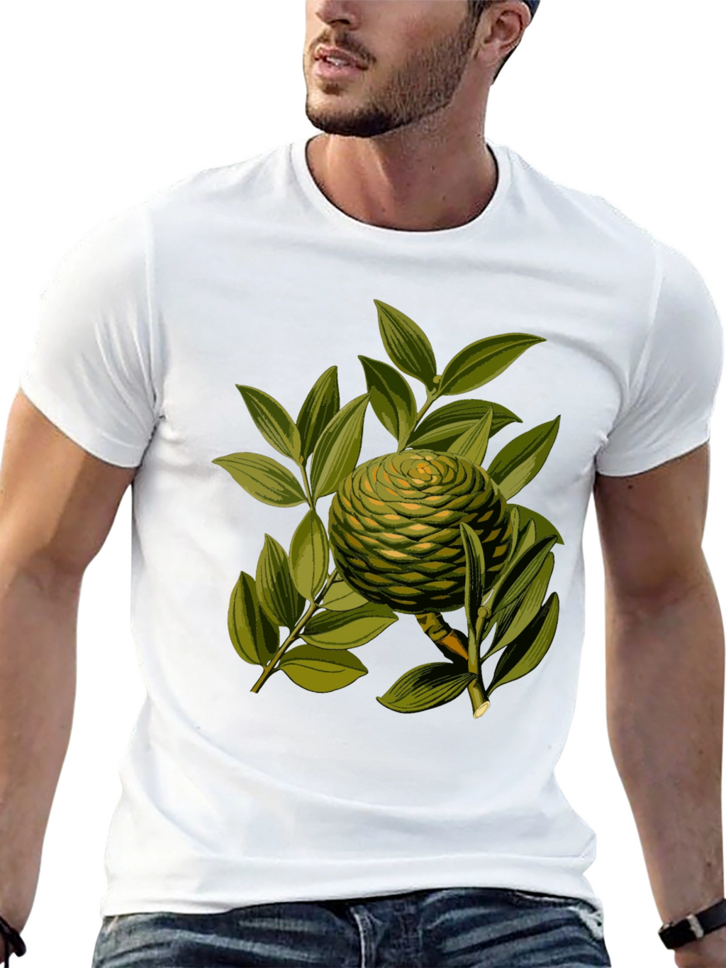 Camiseta Negra con Diseño Botánico Exótico