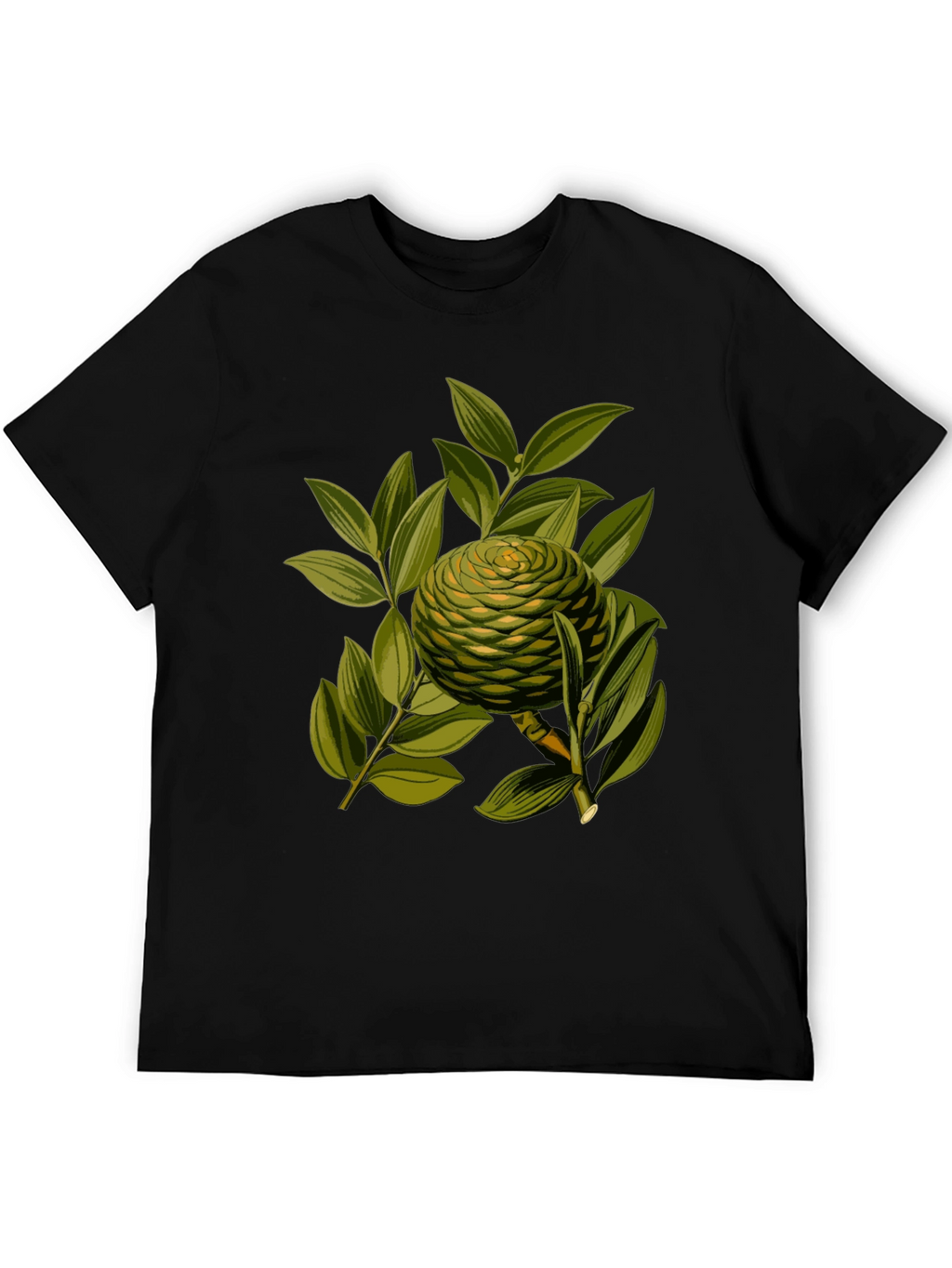 Camiseta Negra con Diseño Botánico Exótico