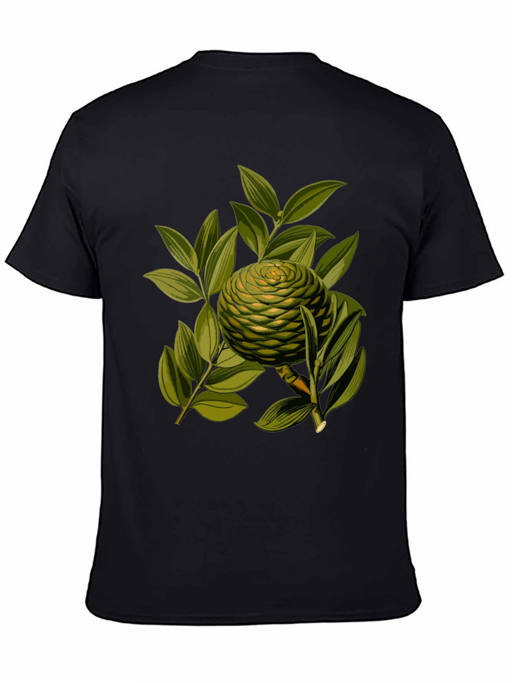 Camiseta Negra con Diseño Botánico Exótico