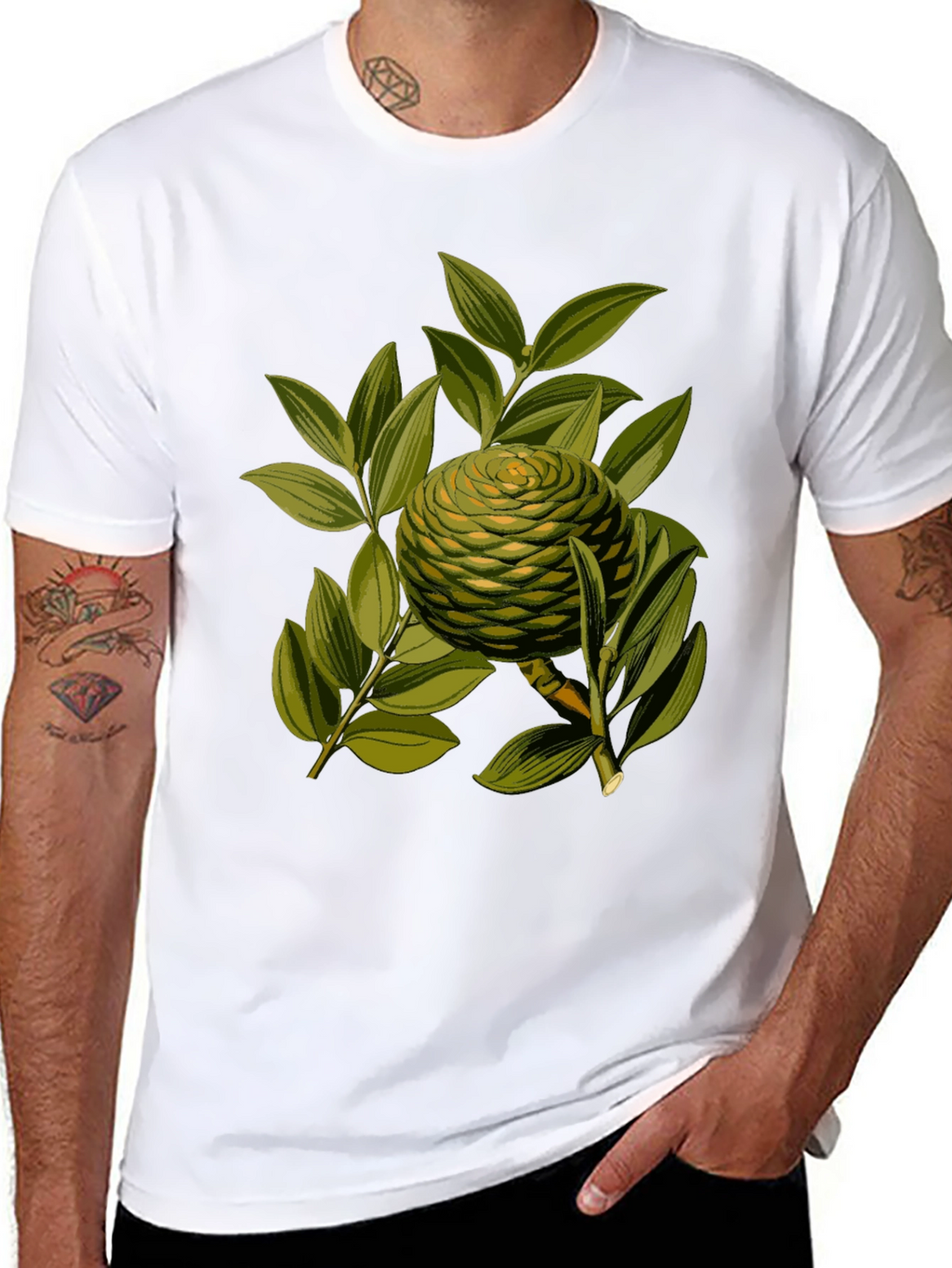Camiseta Negra con Diseño Botánico Exótico
