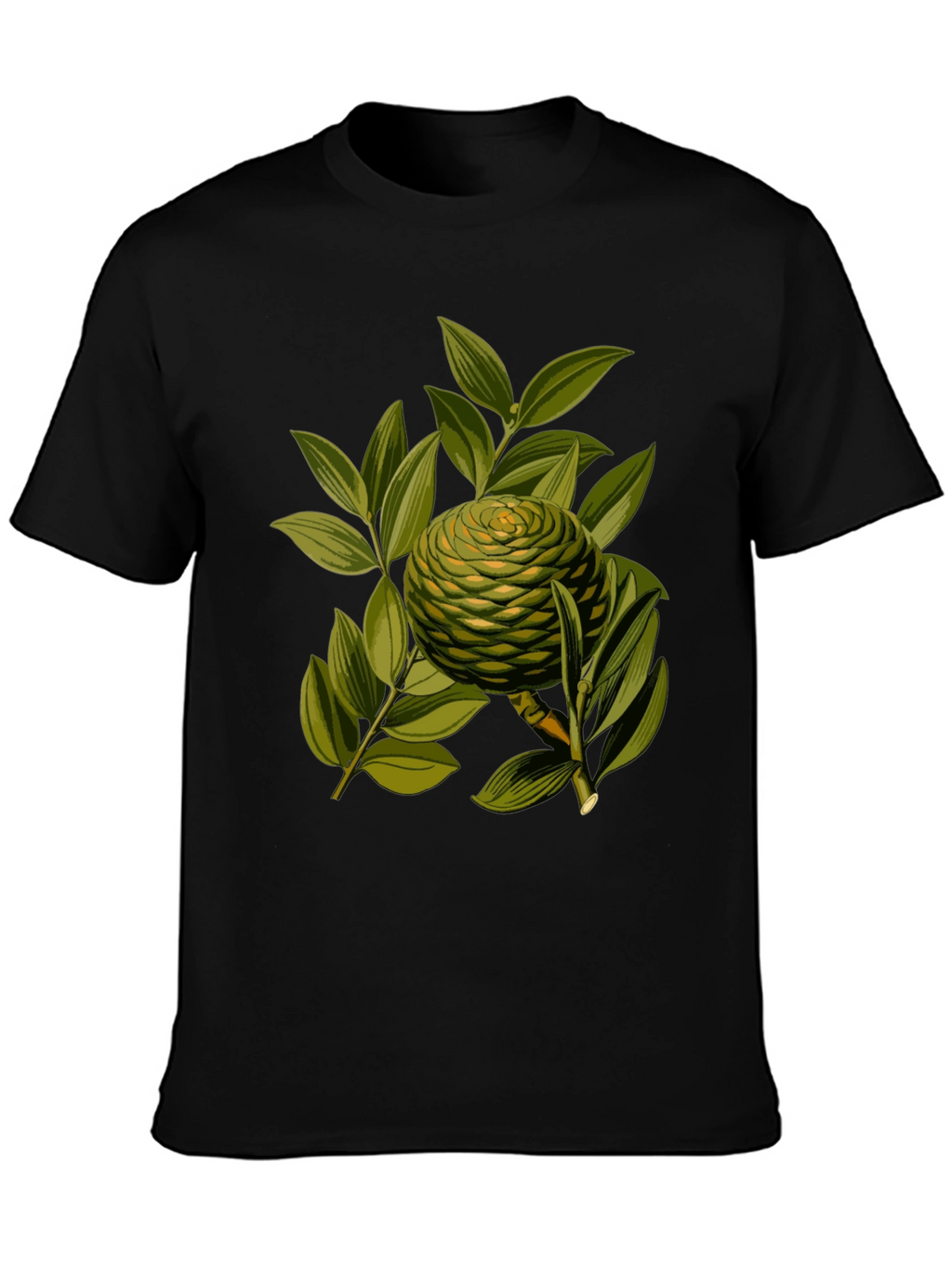 Camiseta Negra con Diseño Botánico Exótico