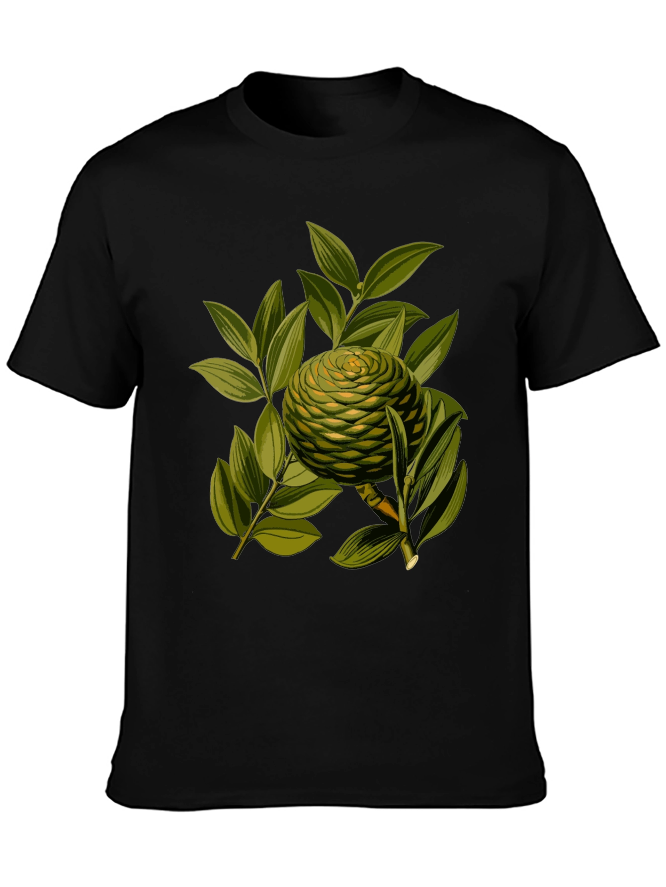 Camiseta Negra con Diseño Botánico Exótico