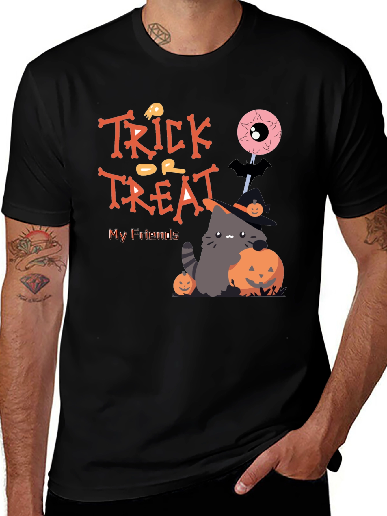 Camiseta Halloween Trick or Treat Gato Amigos