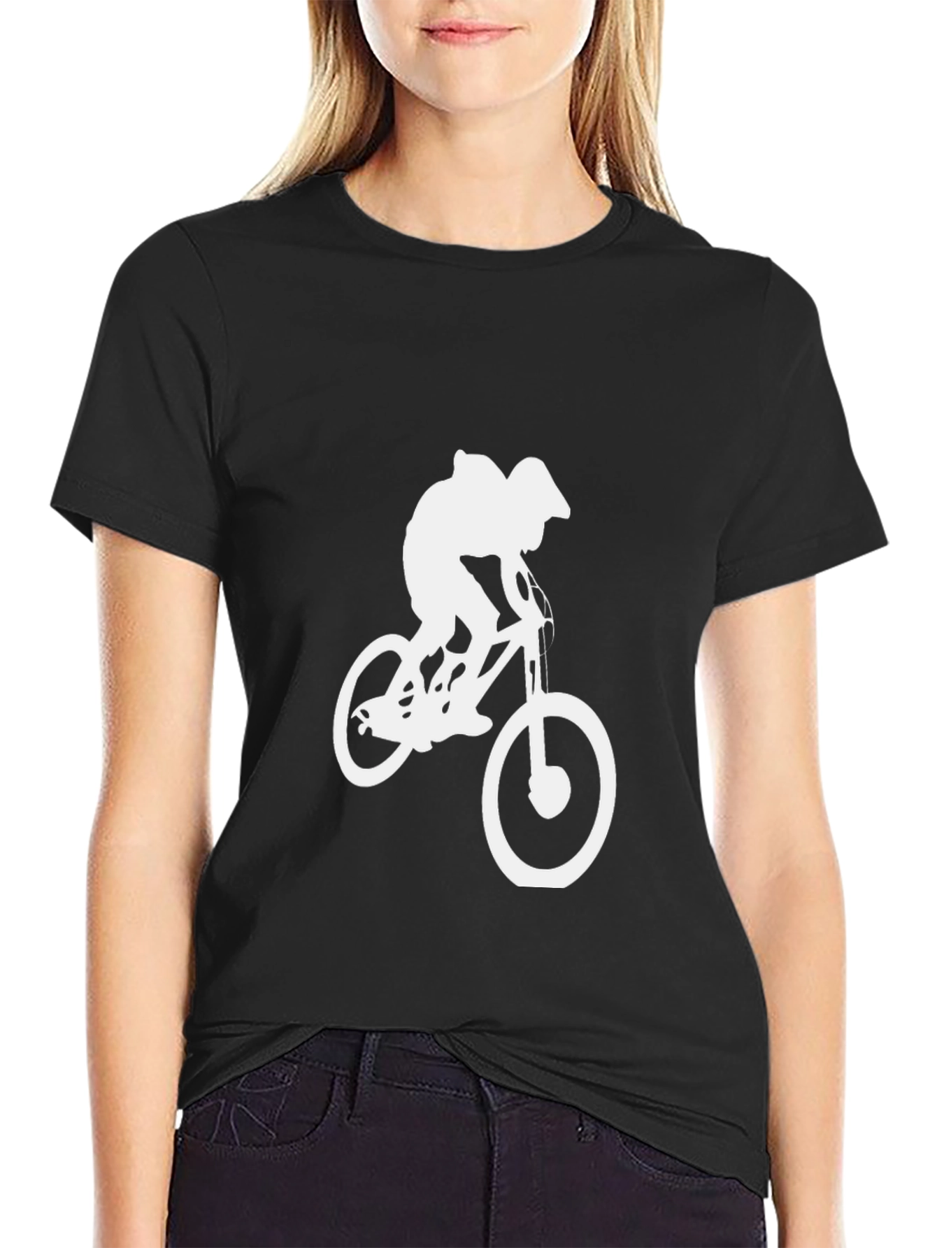 Camiseta Negra con Diseño de Ciclista de Montaña