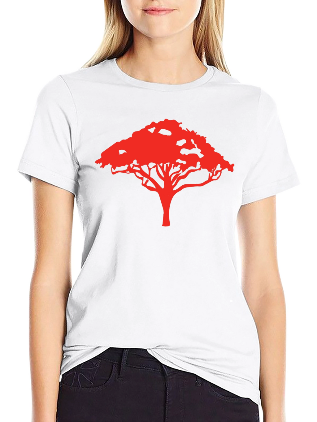 Camiseta Negra con Diseño de Árbol Rojo