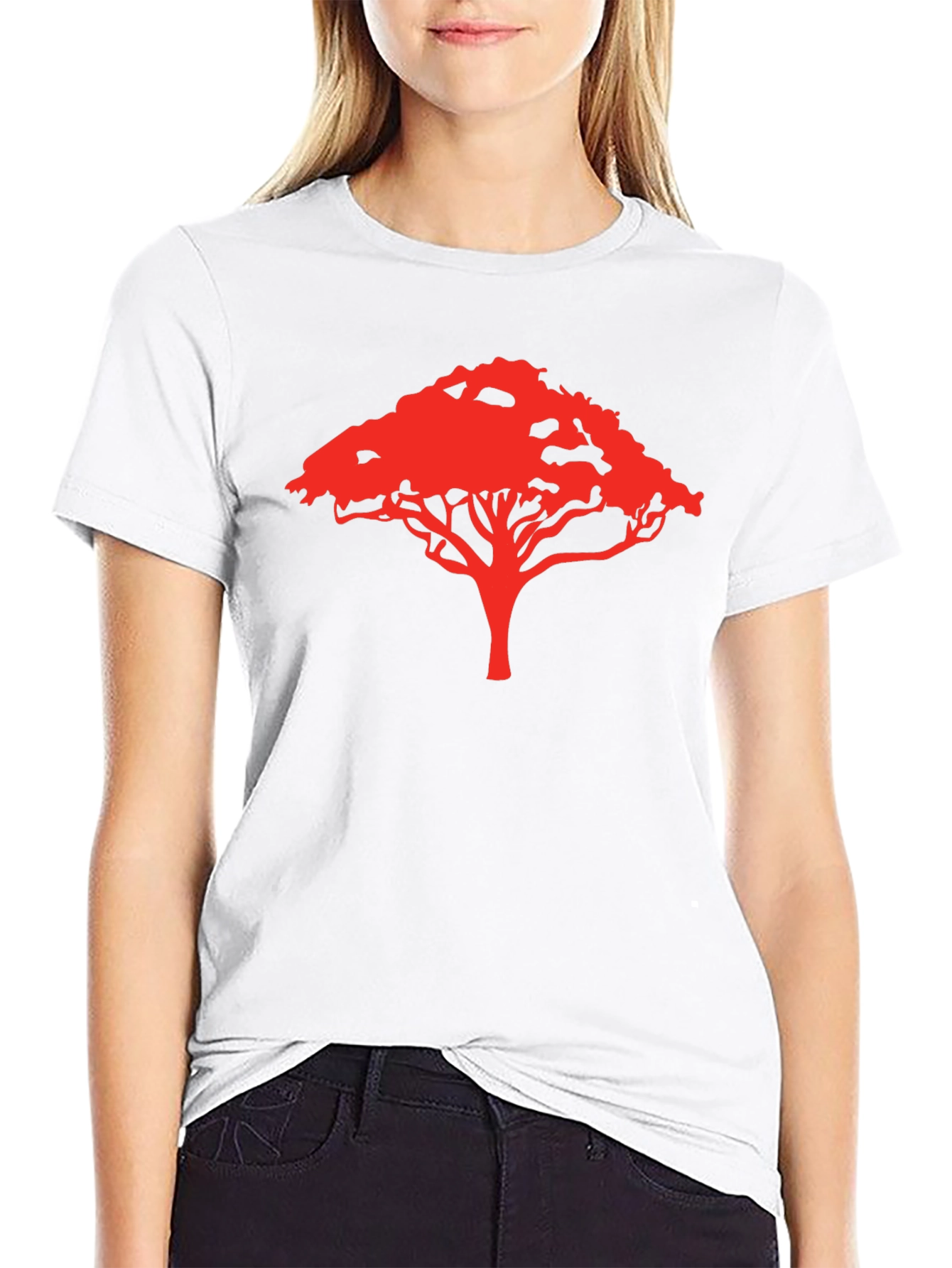 Camiseta Negra con Diseño de Árbol Rojo