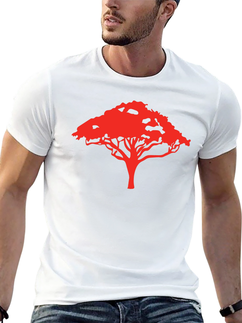 Camiseta Negra con Diseño de Árbol Rojo