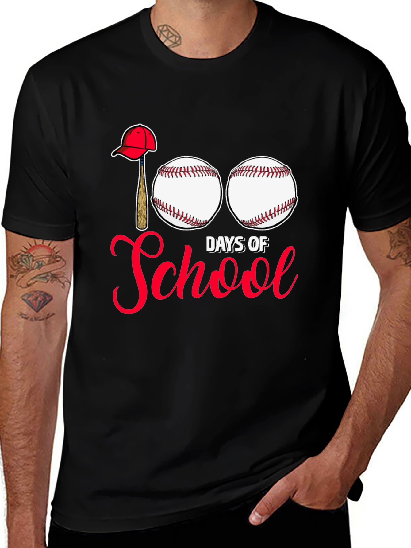 Camiseta Negra 100 Días de Escuela Béisbol