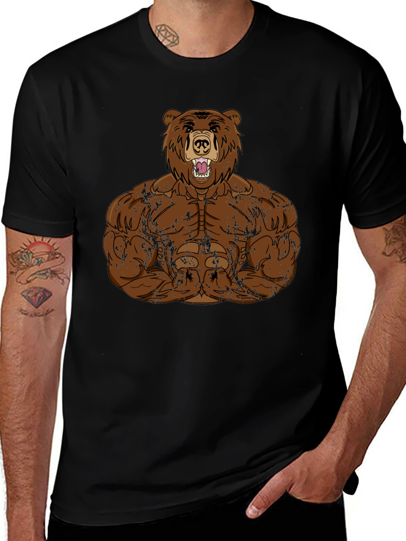 Camiseta Hombre Negra Diseño Oso Musculoso
