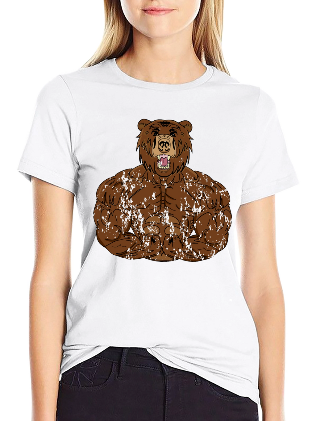 Camiseta Hombre Negra Diseño Oso Musculoso