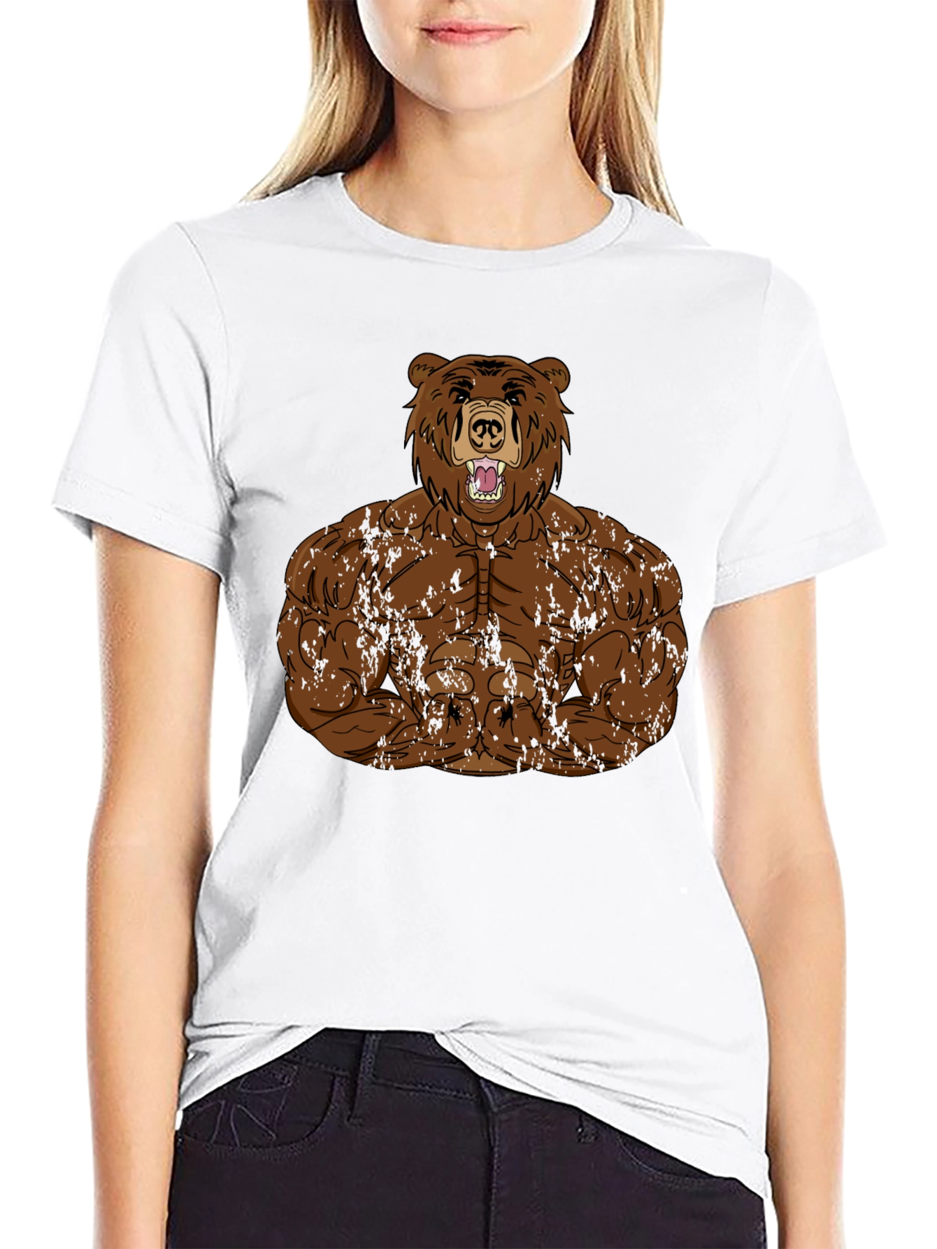 Camiseta Hombre Negra Diseño Oso Musculoso