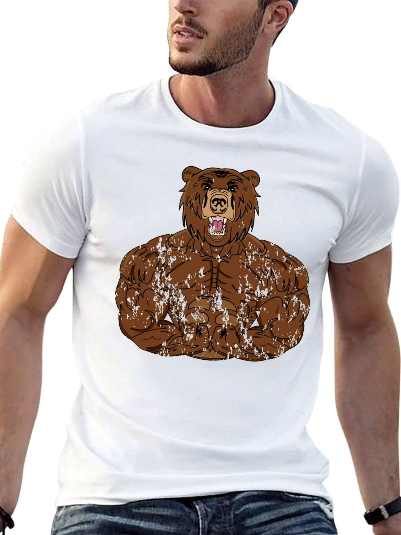 Camiseta Hombre Negra Diseño Oso Musculoso