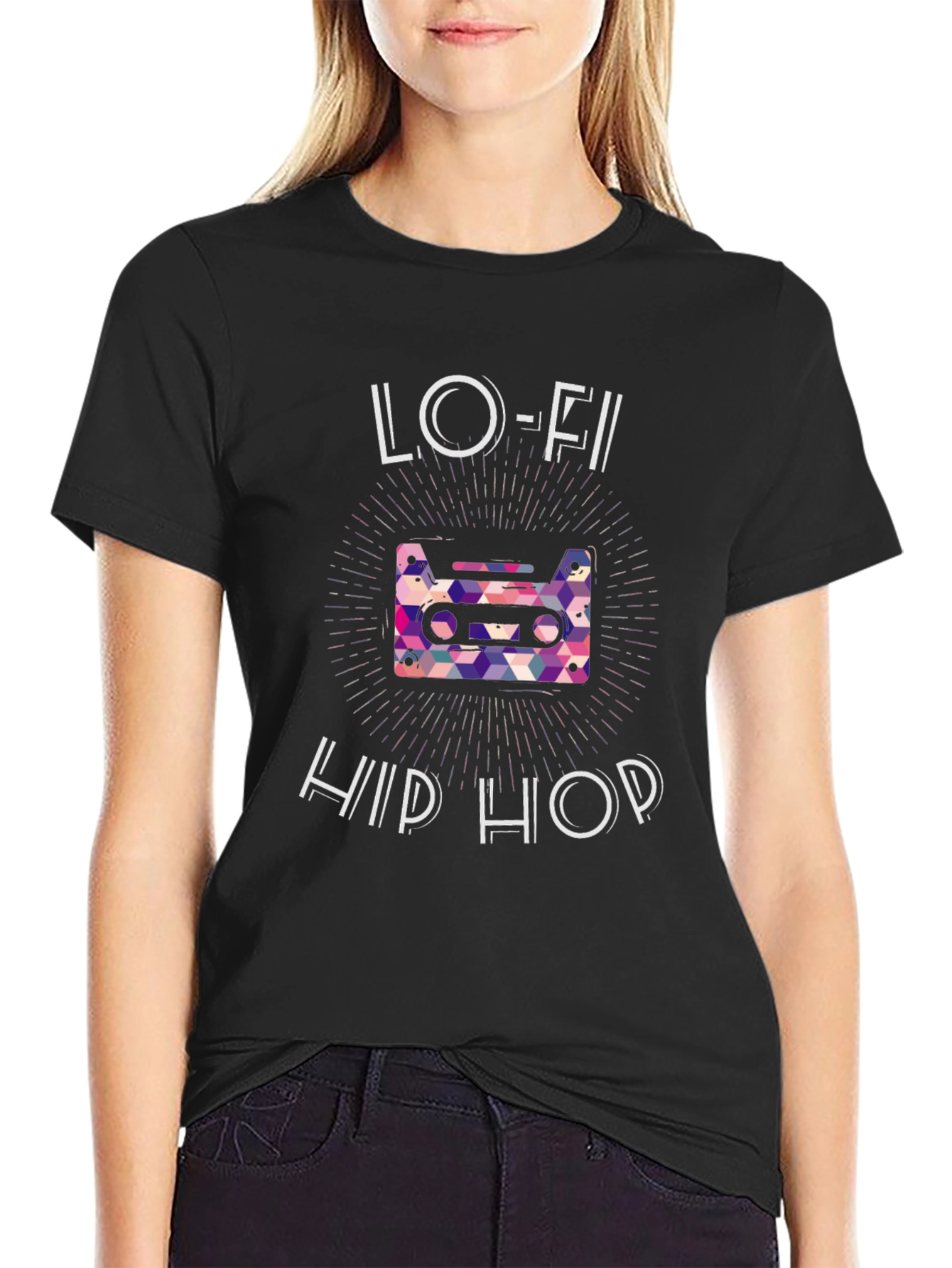 Camiseta Hombre Negra Lo-Fi Hip Hop Estilo Retro