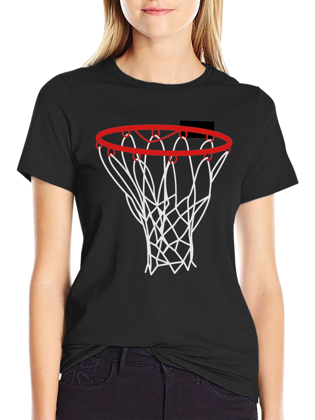 Camiseta Negra con Diseño de Aro de Baloncesto