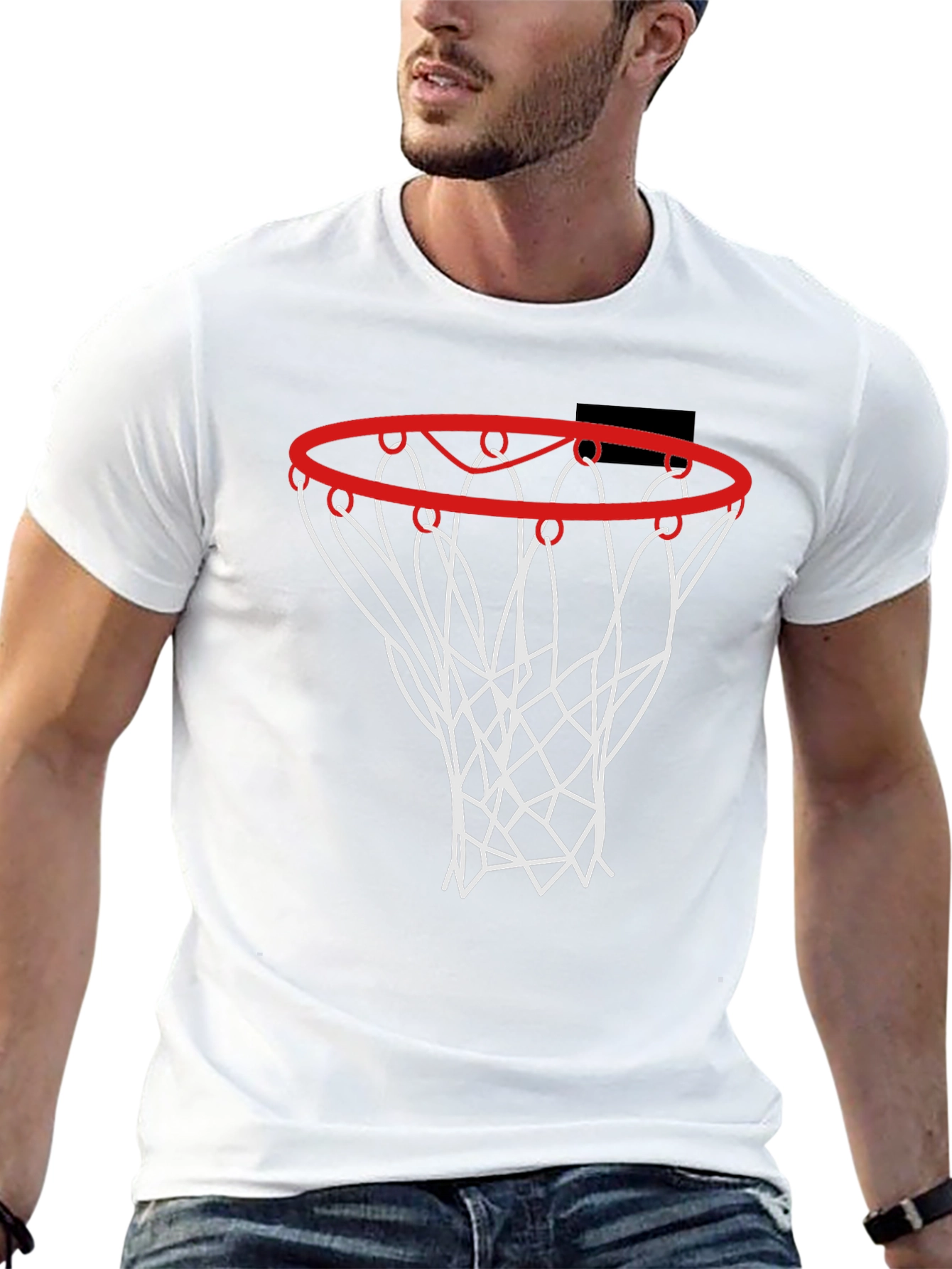 Camiseta Negra con Diseño de Aro de Baloncesto