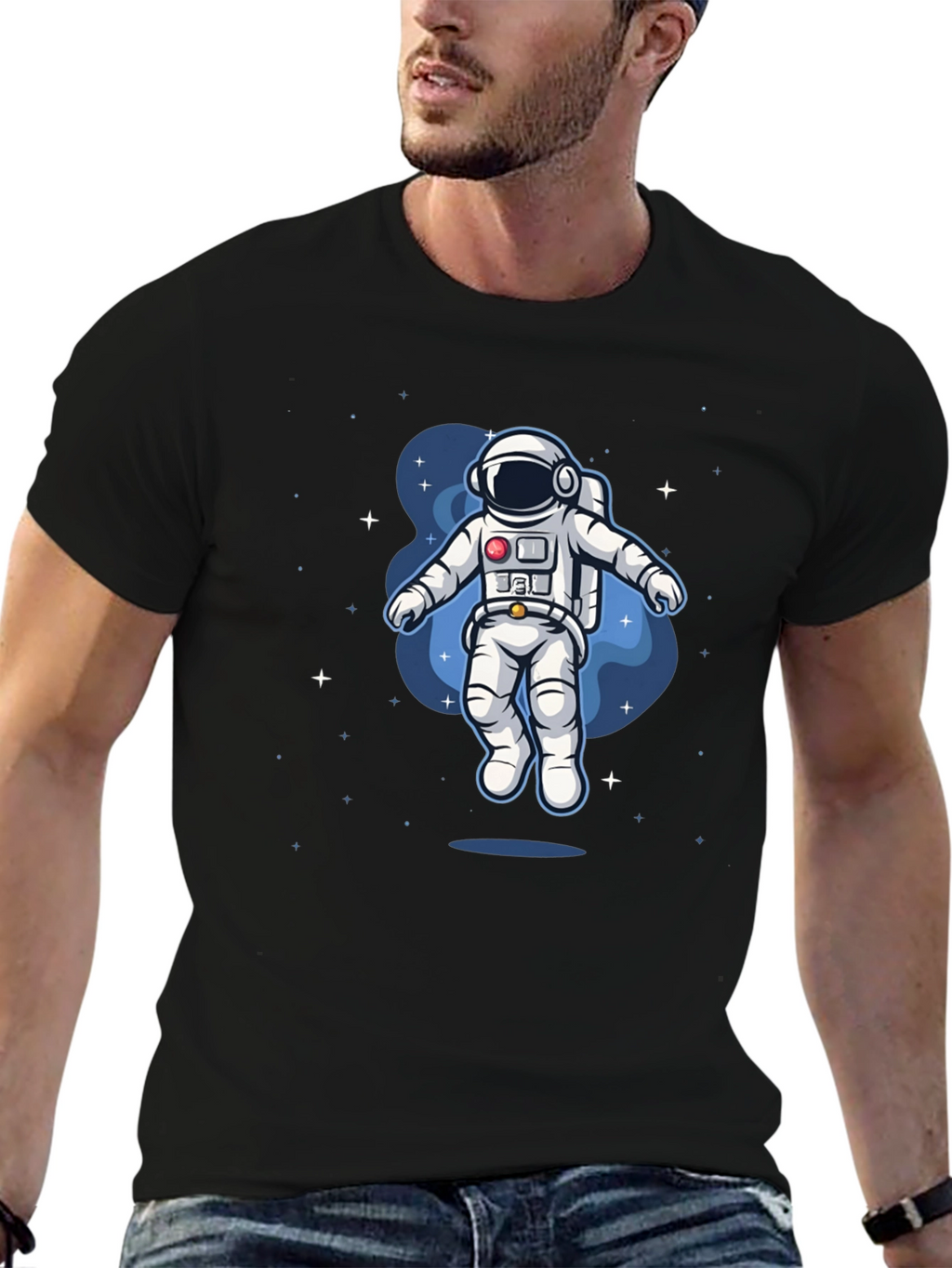 Camiseta Negra Astronauta en el Espacio