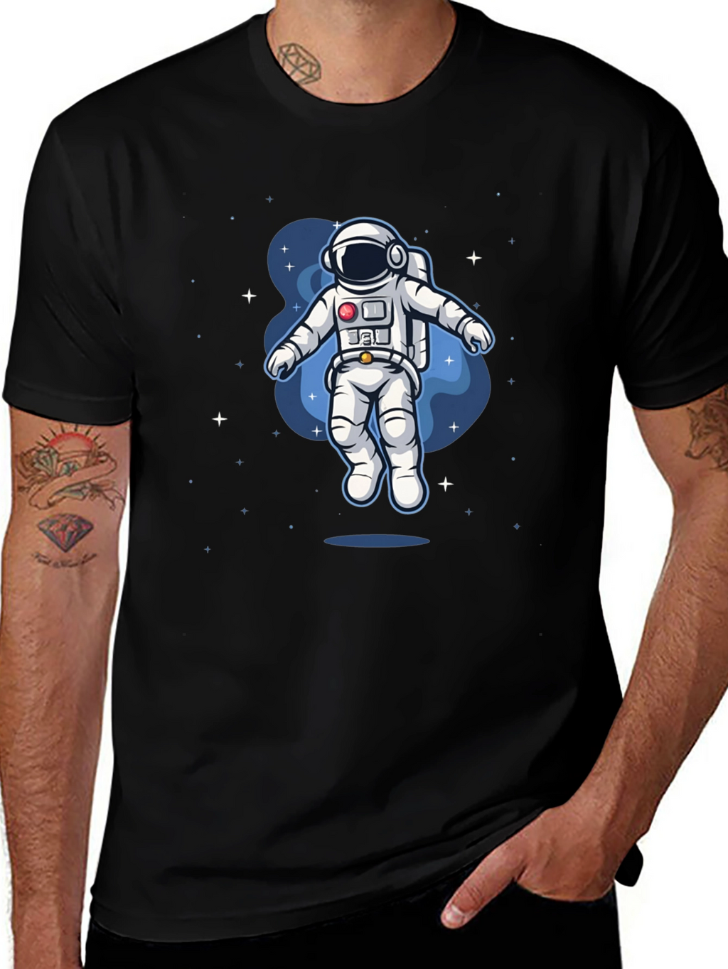 Camiseta Negra Astronauta en el Espacio