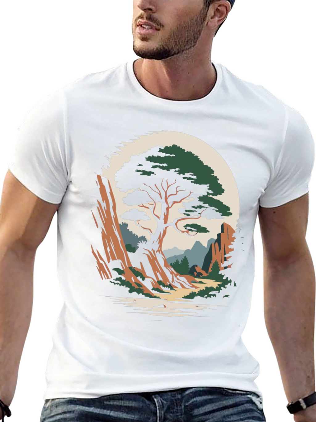 Camiseta Hombre Diseño Árbol Paisaje