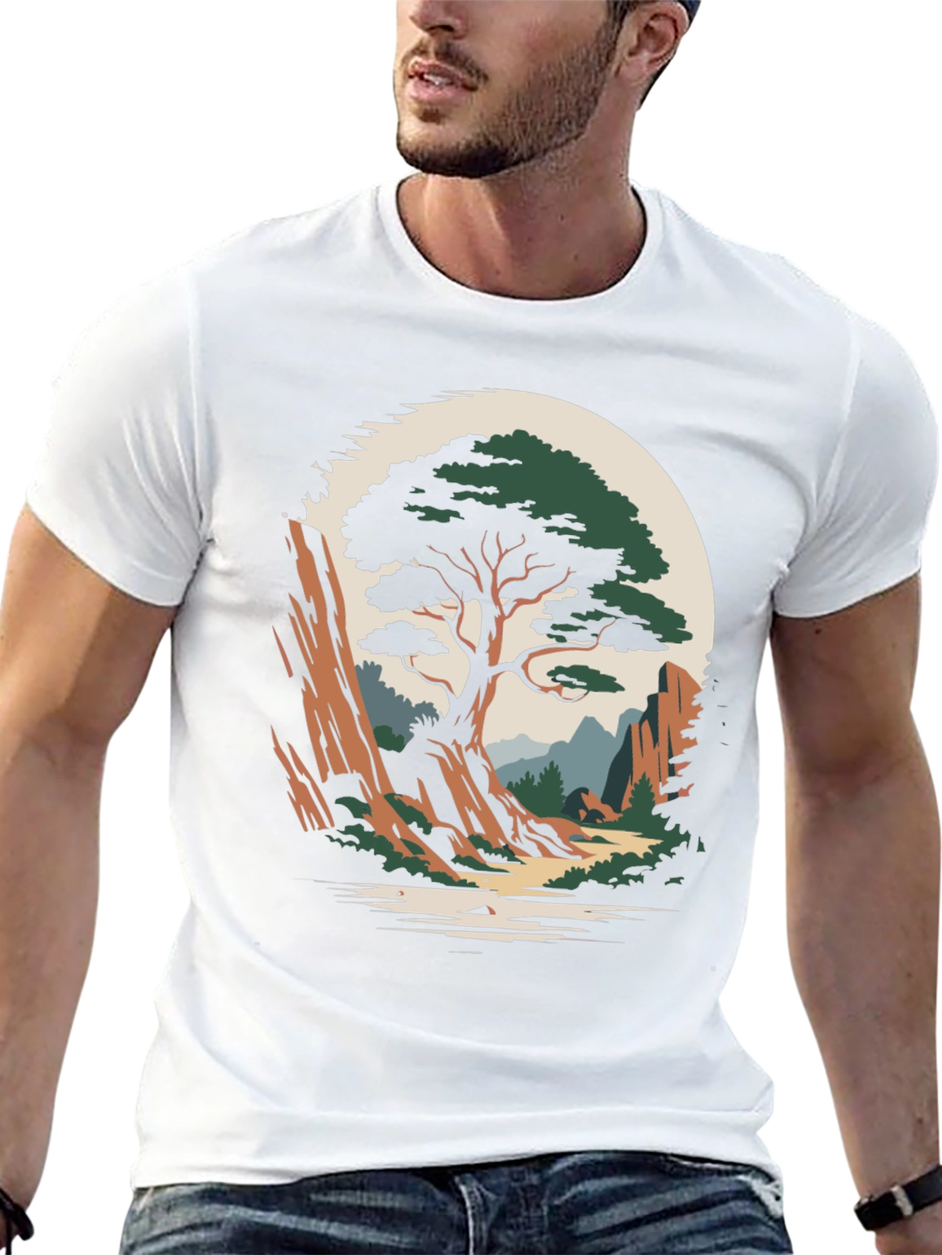 Camiseta Hombre Diseño Árbol Paisaje