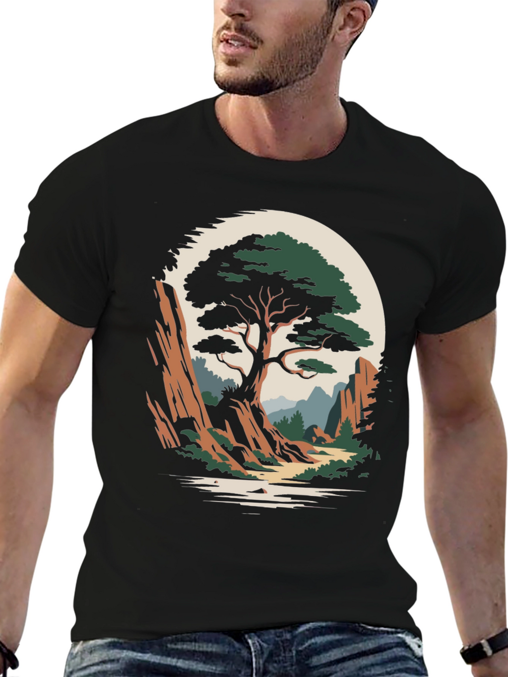 Camiseta Hombre Diseño Árbol Paisaje