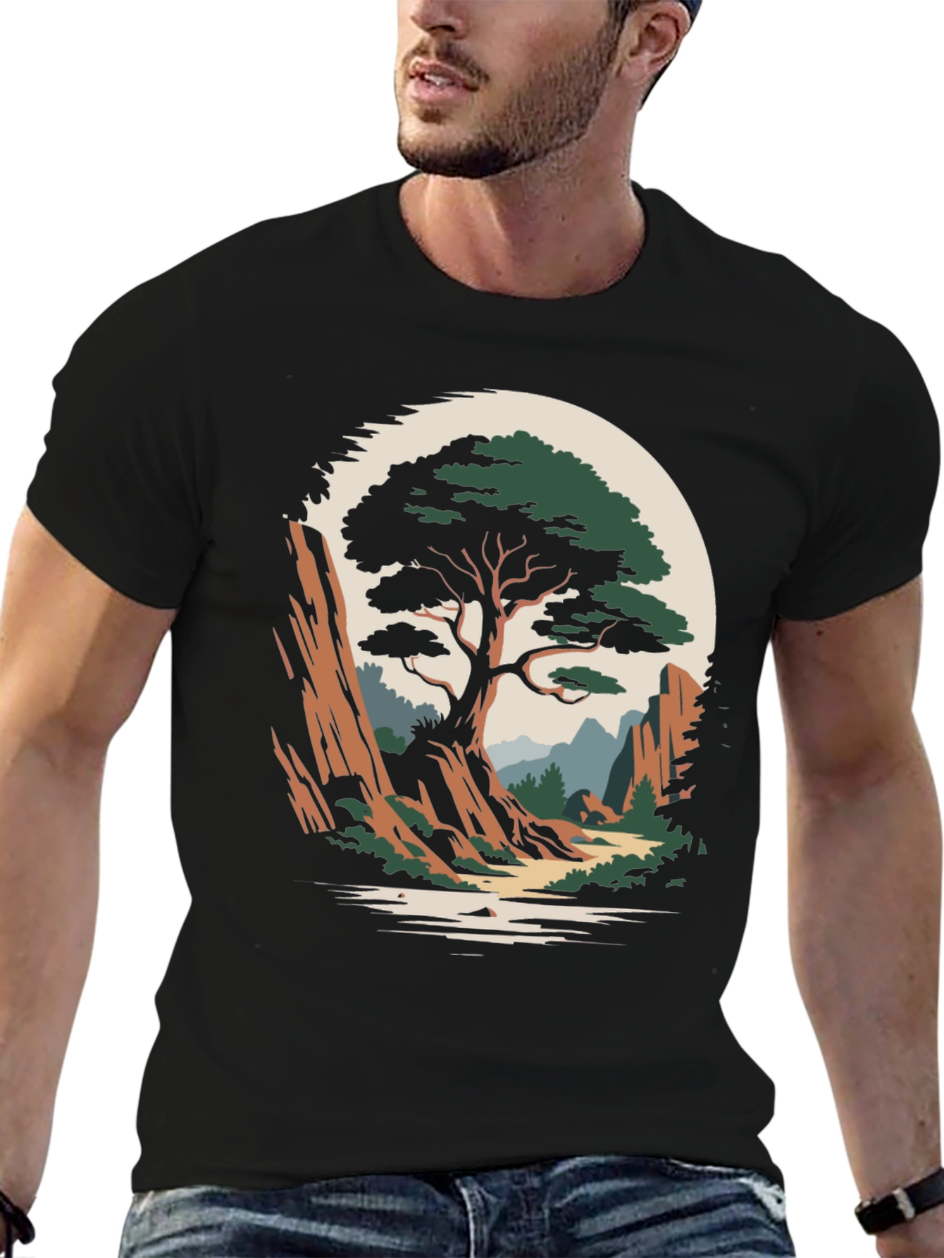 Camiseta Hombre Diseño Árbol Paisaje